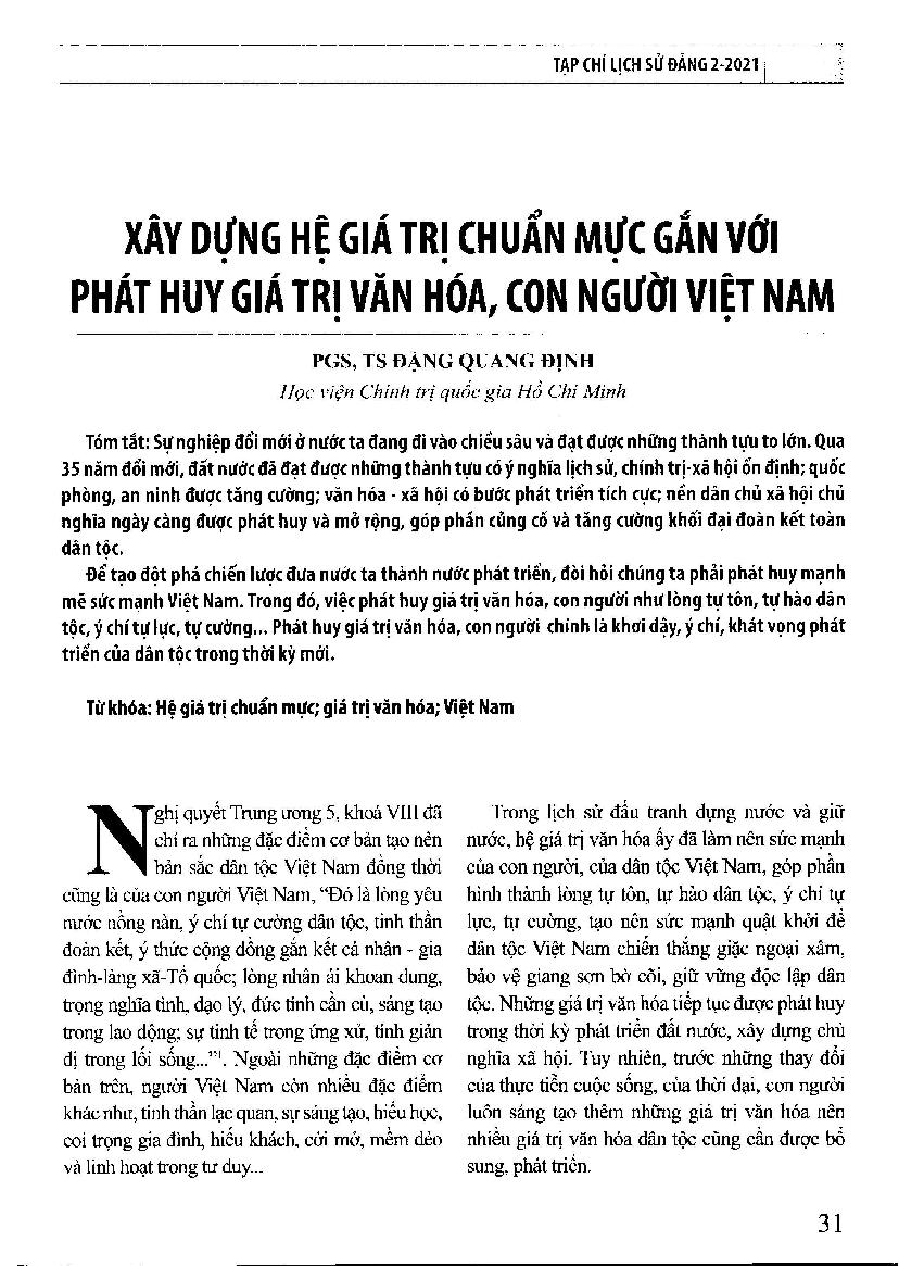 Xây dựng hệ giá trị chuẩn mực gắn với phát huy giá trị văn hóa, con người Việt Nam