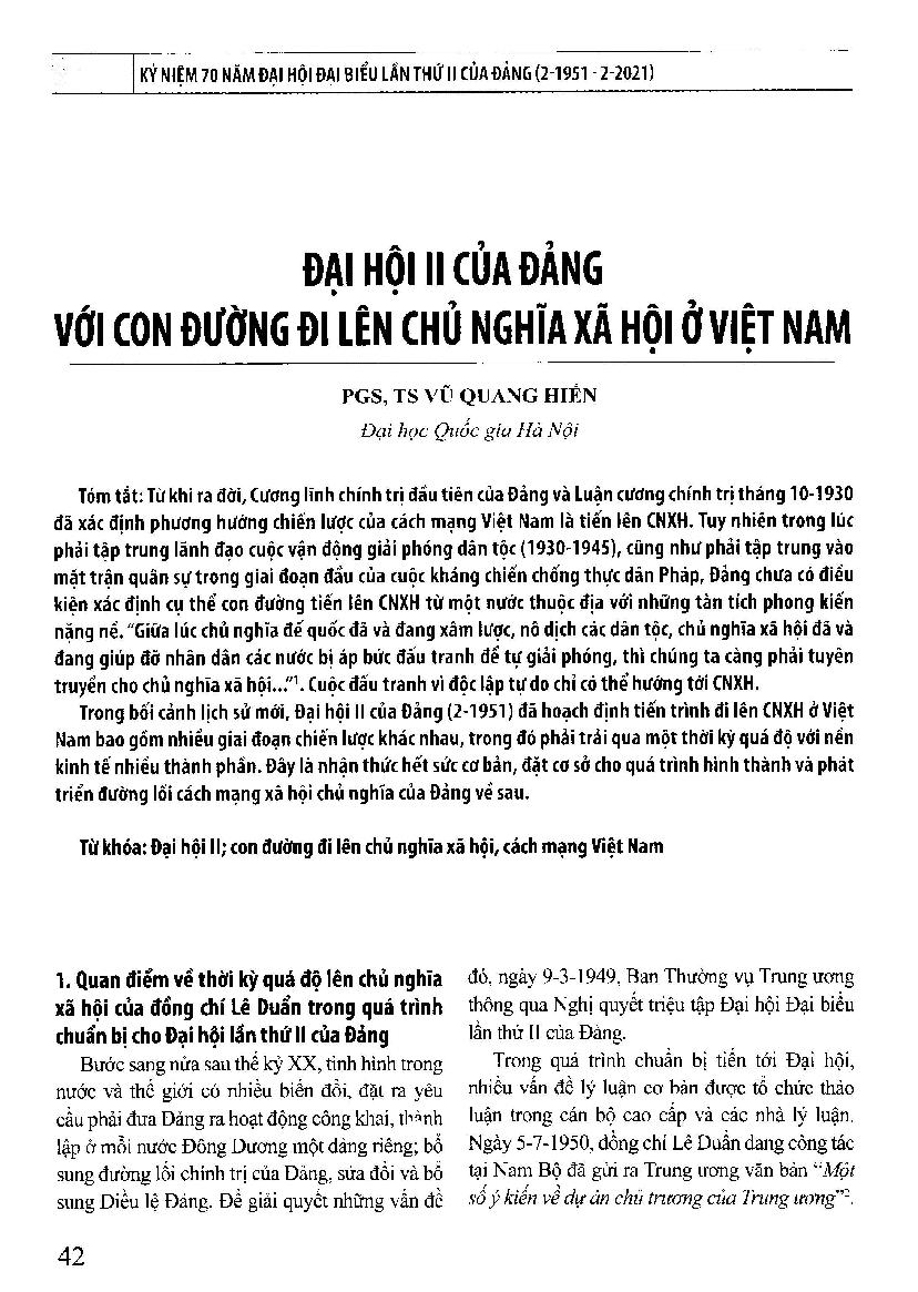 Đại hội II của đảng với con đường đi lên chủ nghĩa xã hội ở Việt Nam