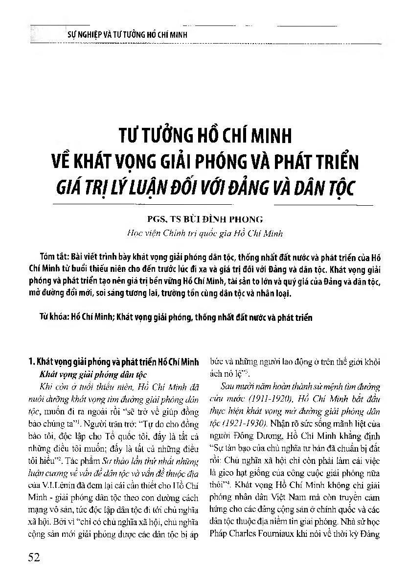 Tư tưởng Hồ Chí Minh về khát vọng giải phóng và phát triển giá trị lý luận đối với Đảng và dân tộc