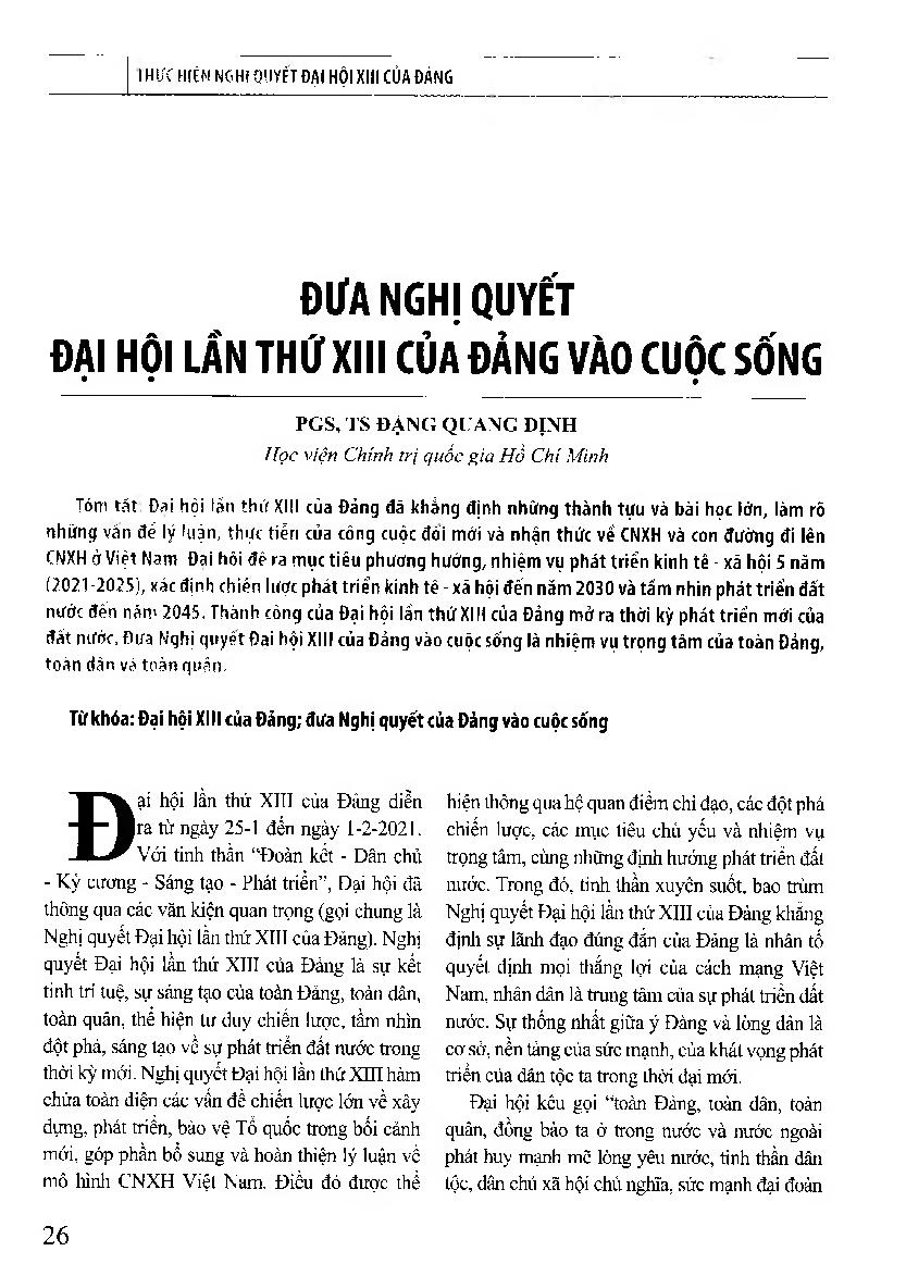 Đưa nghị quyết Đại hội lần thứ XIII của Đảng vào cuộc sống