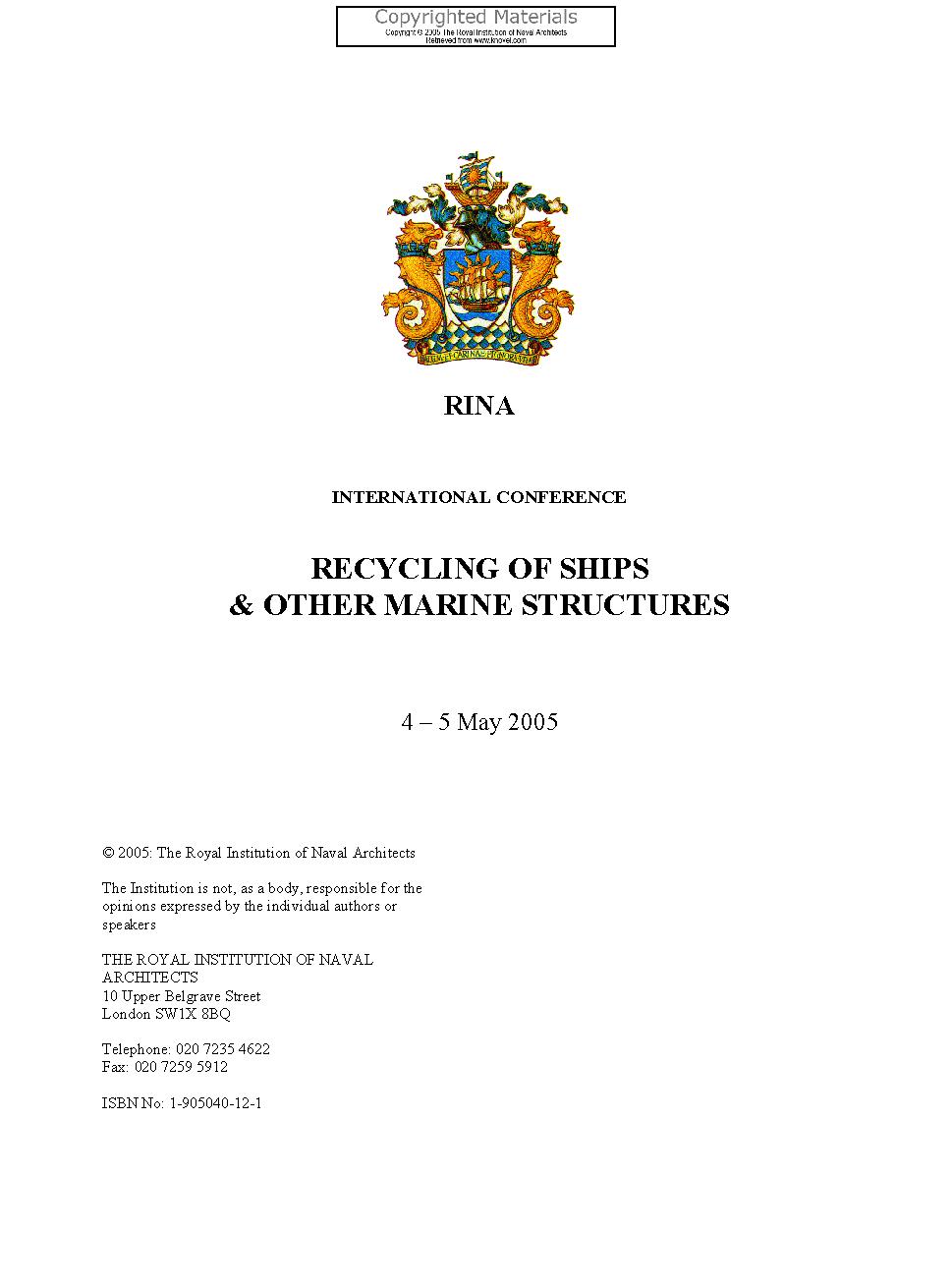 Recycling of ships and other marine structures
