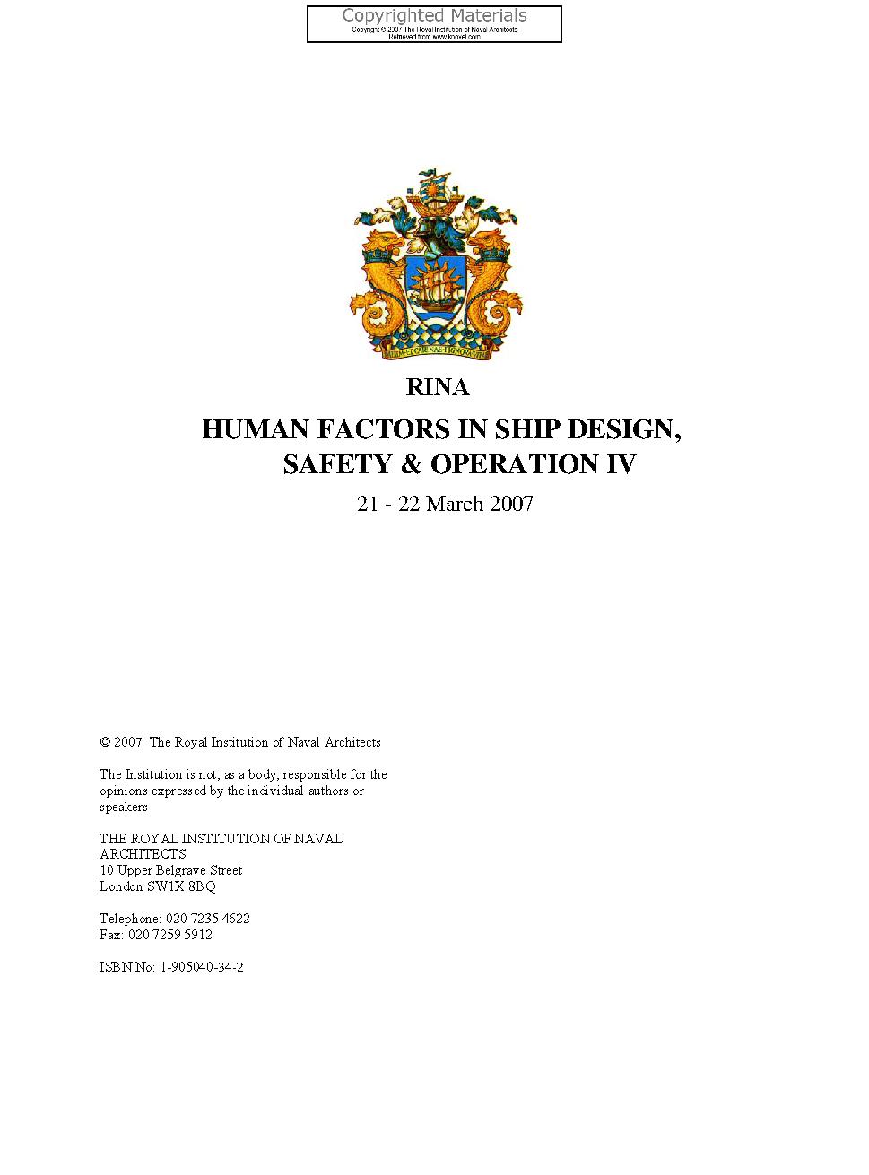 Human factors in ship design, safety and operation IV