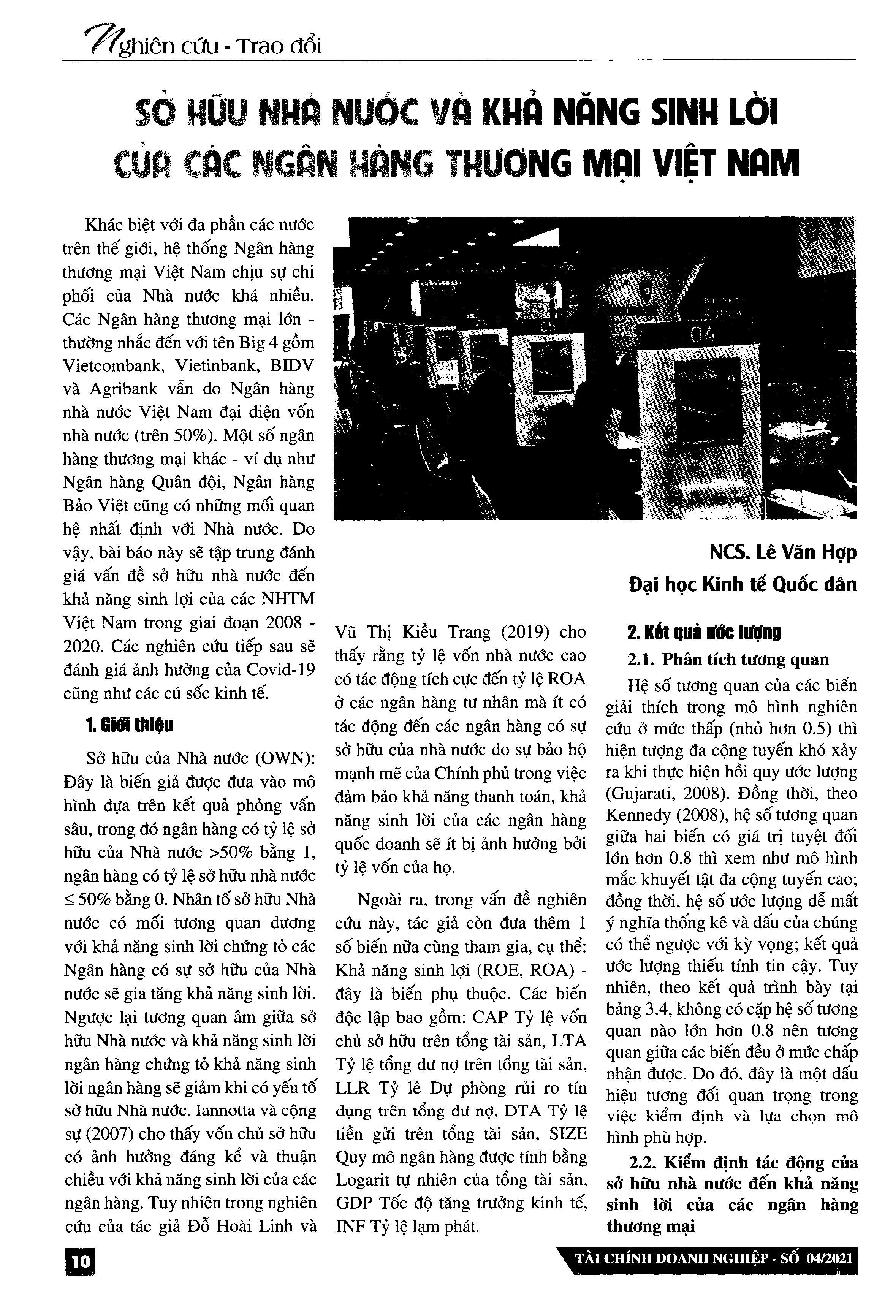 Sở hữu nhà nước và khả năng sinh lời của các Ngân hàng thương mại Việt Nam