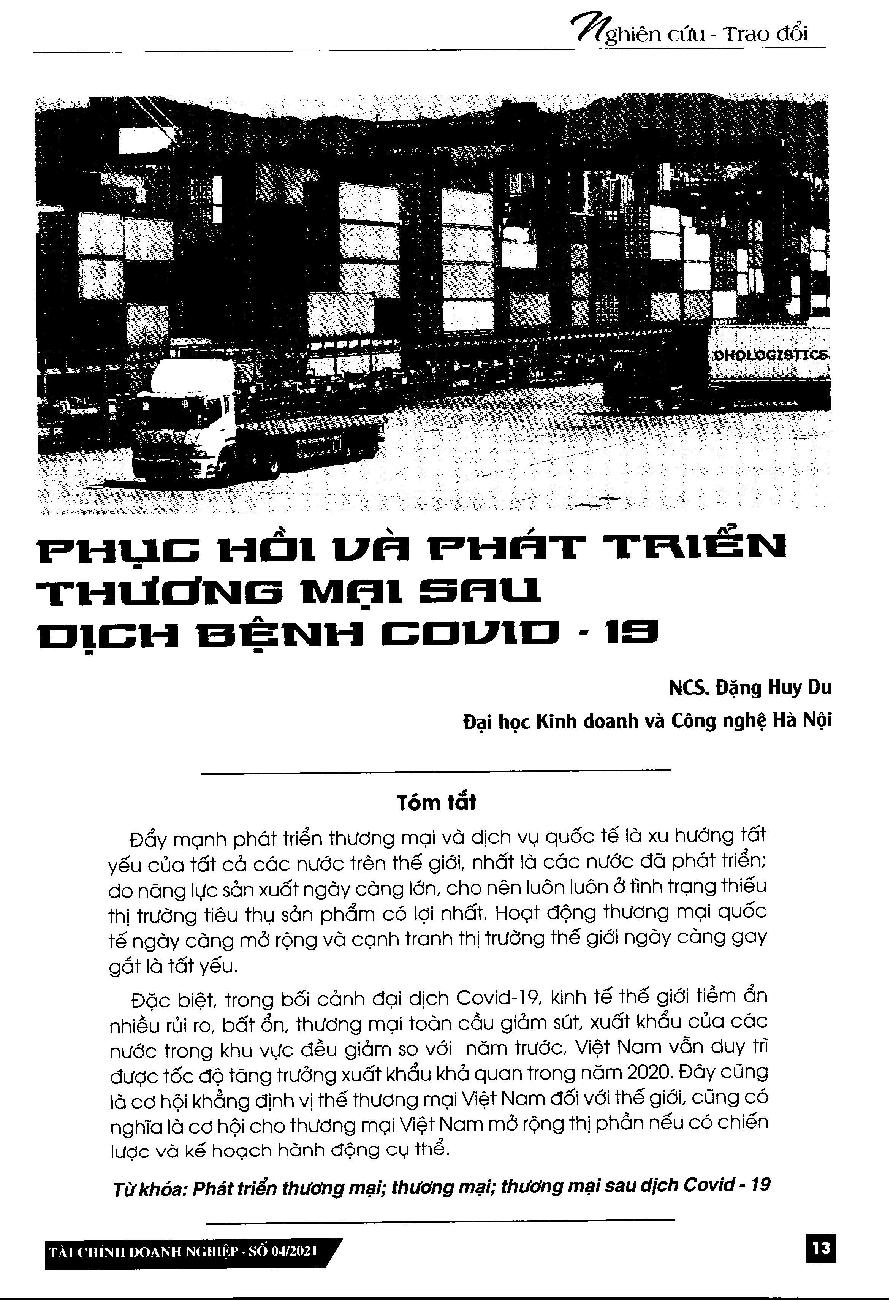 Phục hồi và phát triển thương mại sau dịch bệnh Covid - 19