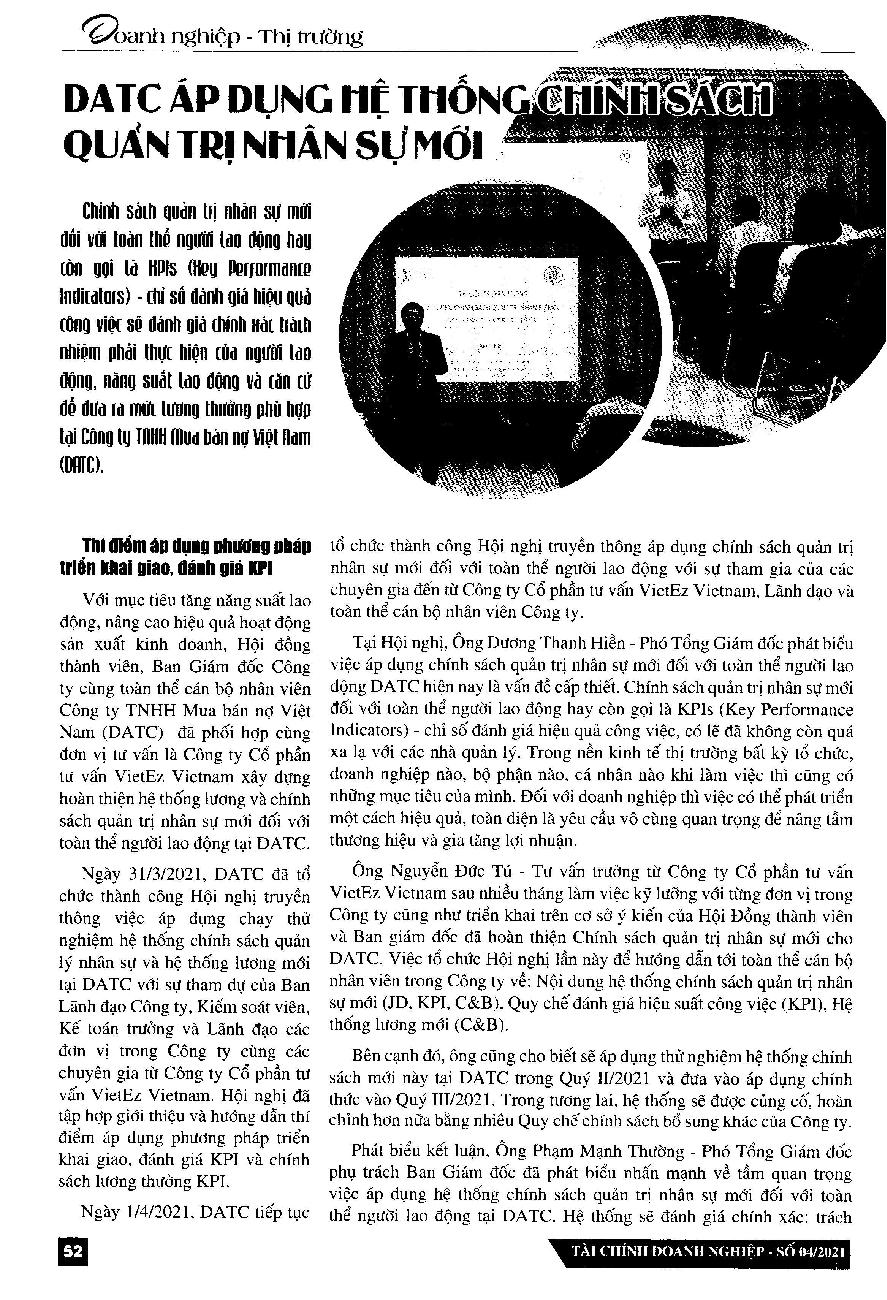 DATC áp dụng hệ thống chính sách quản trị nhân sự mới