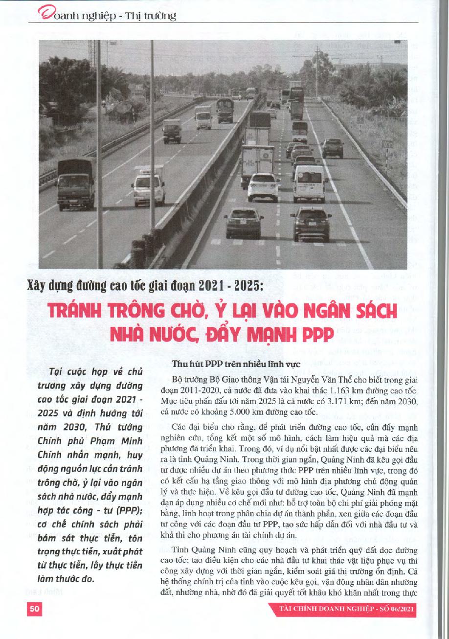 Xây dựng đường cao tốc giai đoạn 2021 - 2025: Tránh trông chờ, ỷ lại vào ngân sách Nhà nước, đẩy mạnh PPP
