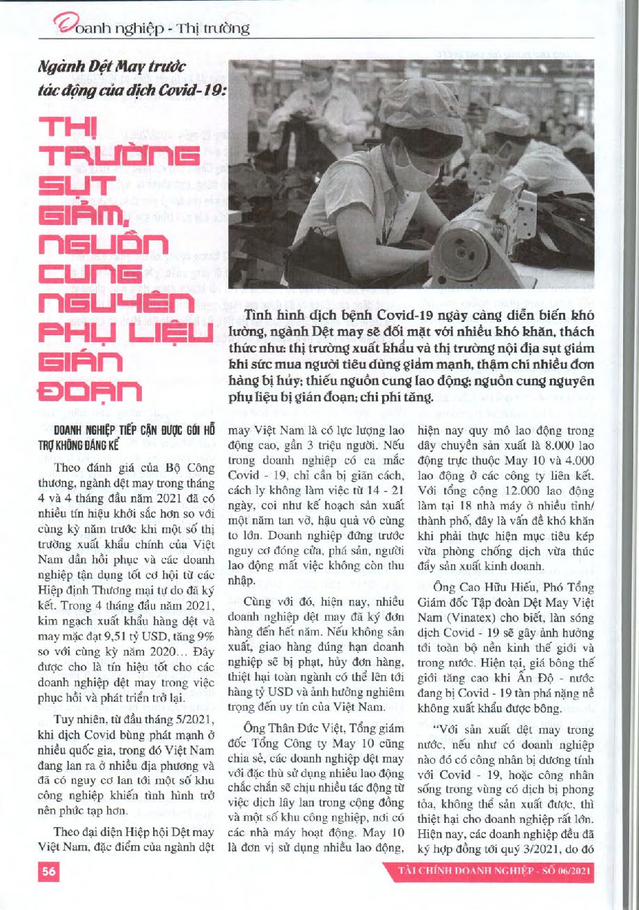 Ngành Dệt May trước tác động của dịch Covid- 19: Thị trường sụt giảm, nguồn cung nguyên phụ liệu gián đoạn