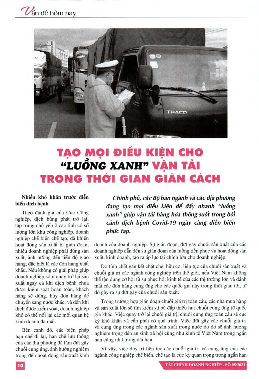 Tạo mọi điều kiện cho “luồng xanh” vận tải trong thời gian giãn cách