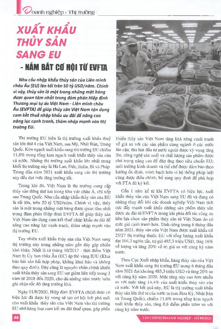 Xuất khẩu thủy sản sang EU - nắm bắt cơ hội từ EVFTA