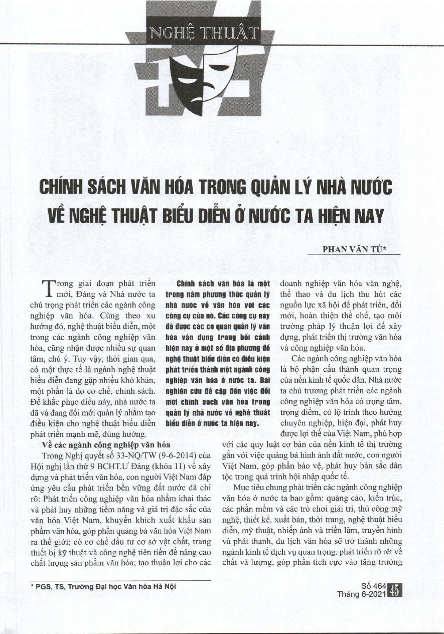 Chính sách văn hóa trong quản lý nhà nước về nghệ thuật biểu diễn ở nước ta hiện nay