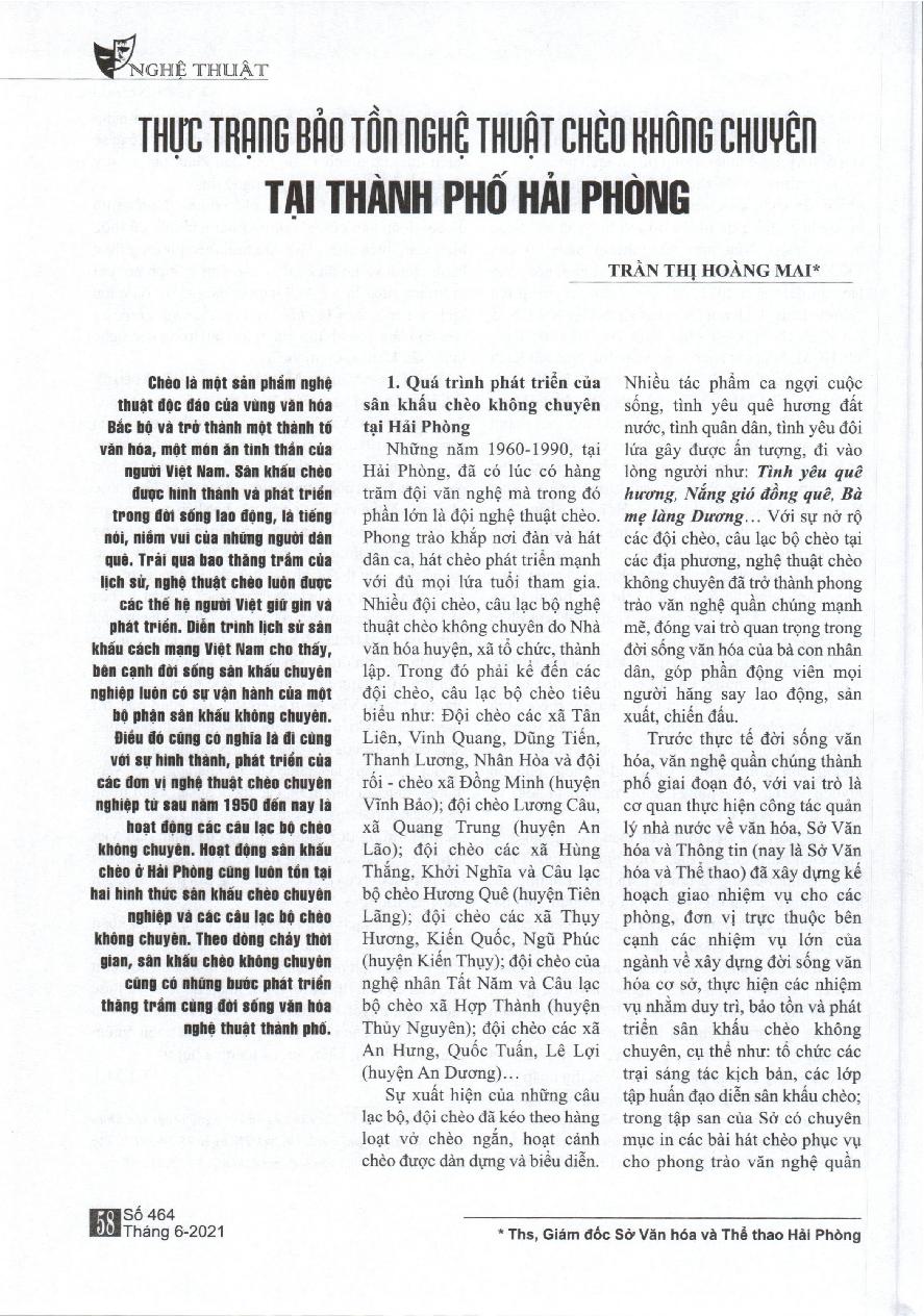 Thực trạng bảo tồn nghệ thuật chèo không chuyên tại thành phố Hải Phòng