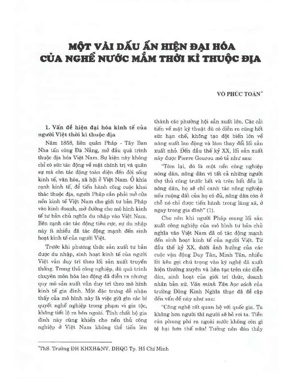 Một vài dấu ấn hiện đại hóa của nghề nước mắm thời kì thuộc địa