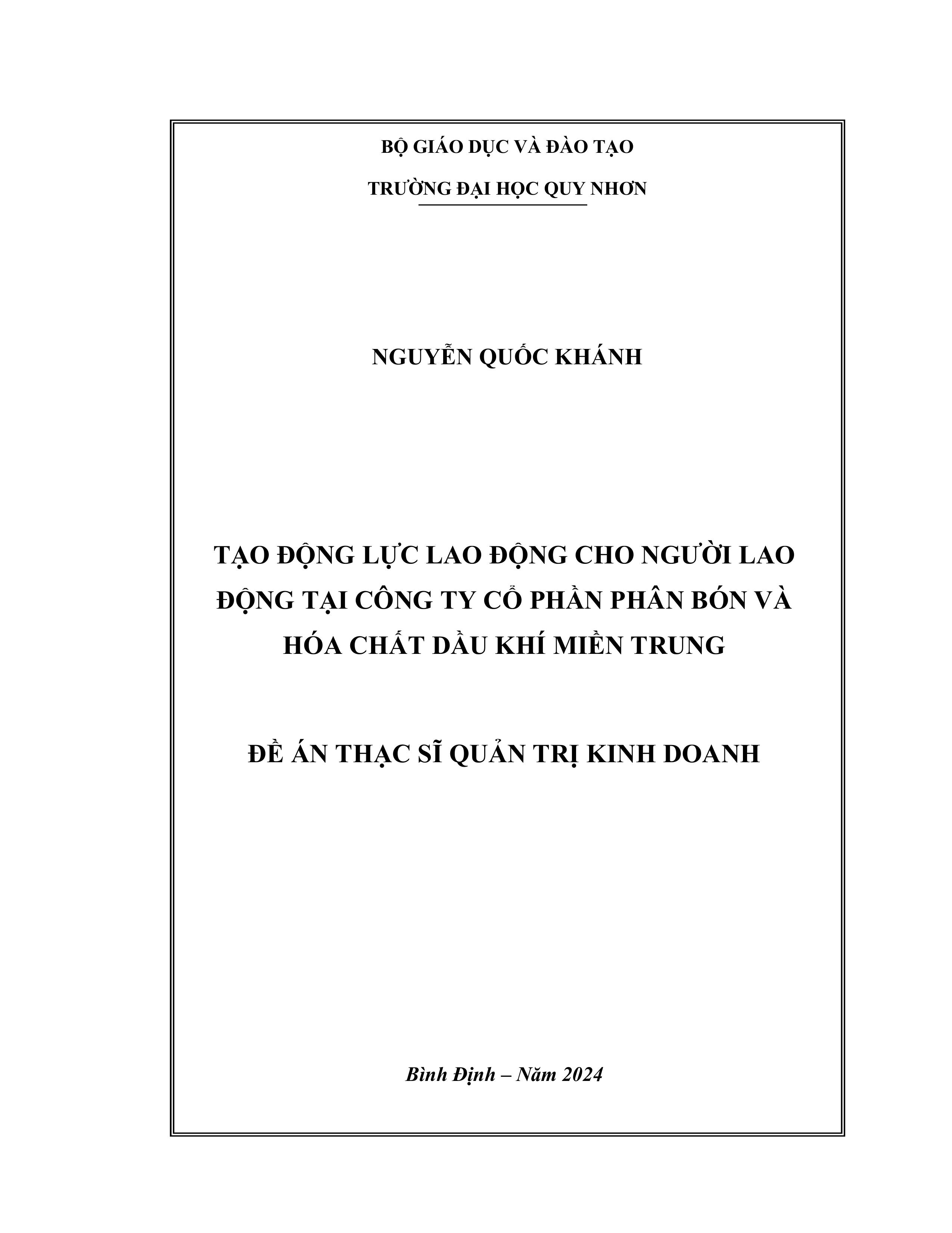 Tạo động lực lao động cho nhân viên tại Công ty Cổ phần Phân bón và Hóa chất Dầu khí miền Trung