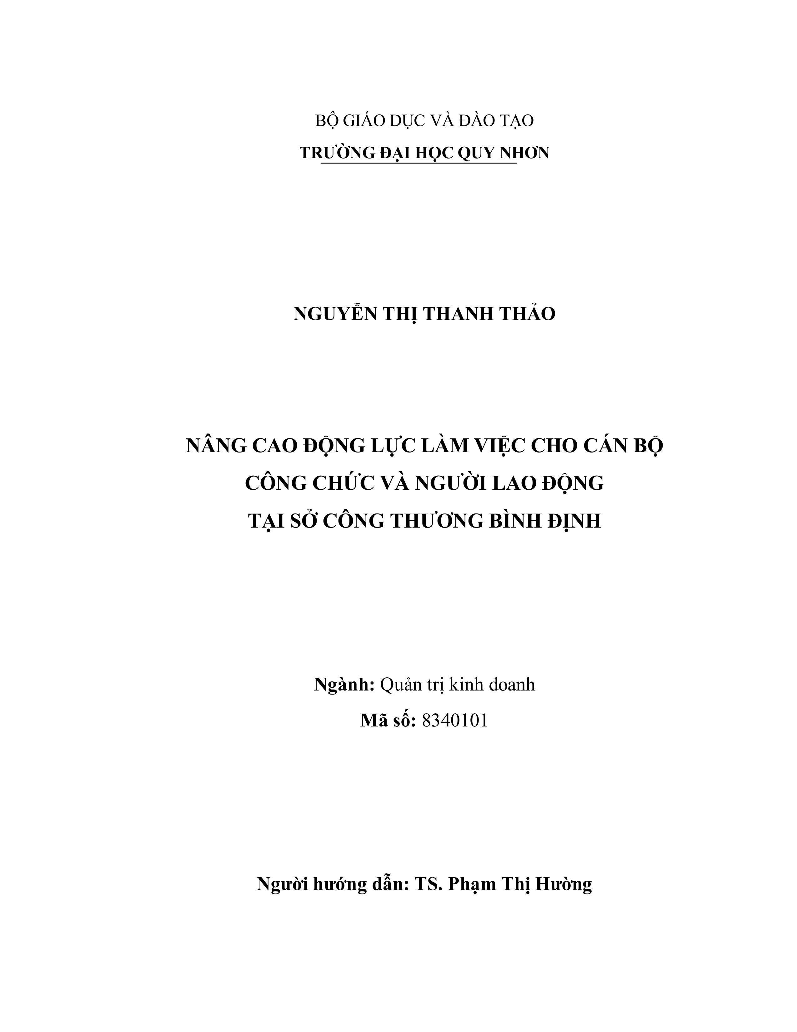 Nâng cao động lực làm việc cho cán bộ công chức và người lao động tại Sở Công thương Bình Định