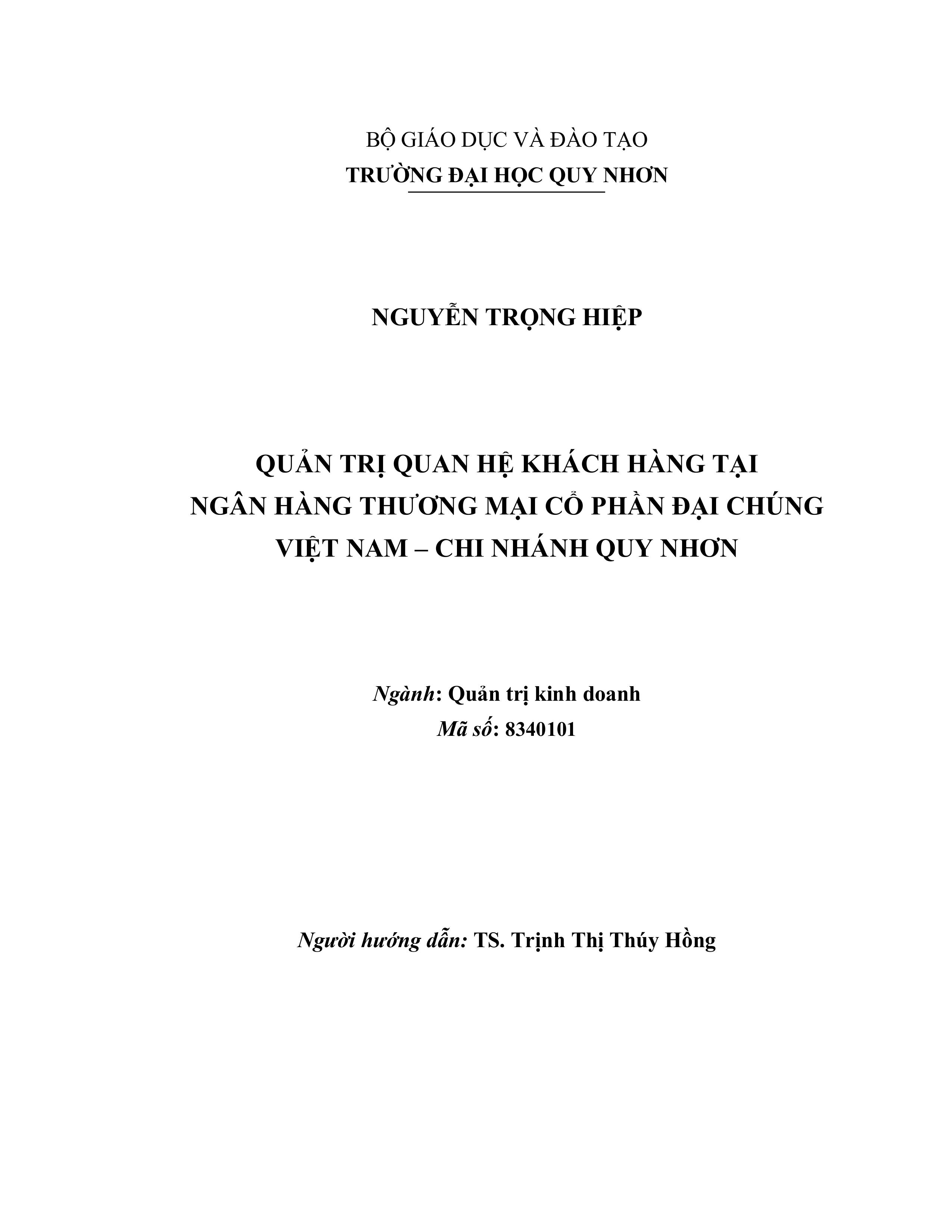 Quản trị quan hệ khách hàng tại Ngân hàng Thương mại Cổ phần Đại chúng Việt Nam - Chi nhánh Quy Nhơn