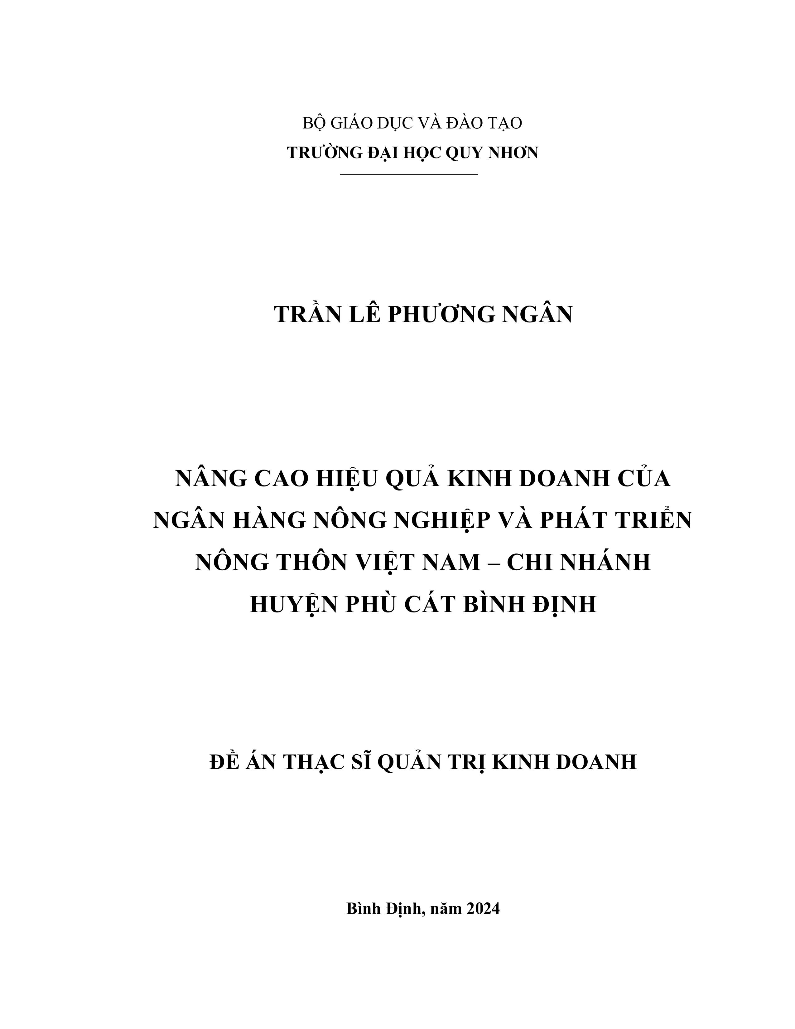 Nâng cao hiệu quả kinh doanh của Ngân hàng Nông nghiệp và Phát triển Nông thôn Việt Nam - Chi nhánh huyện Phù Cát Bình Định