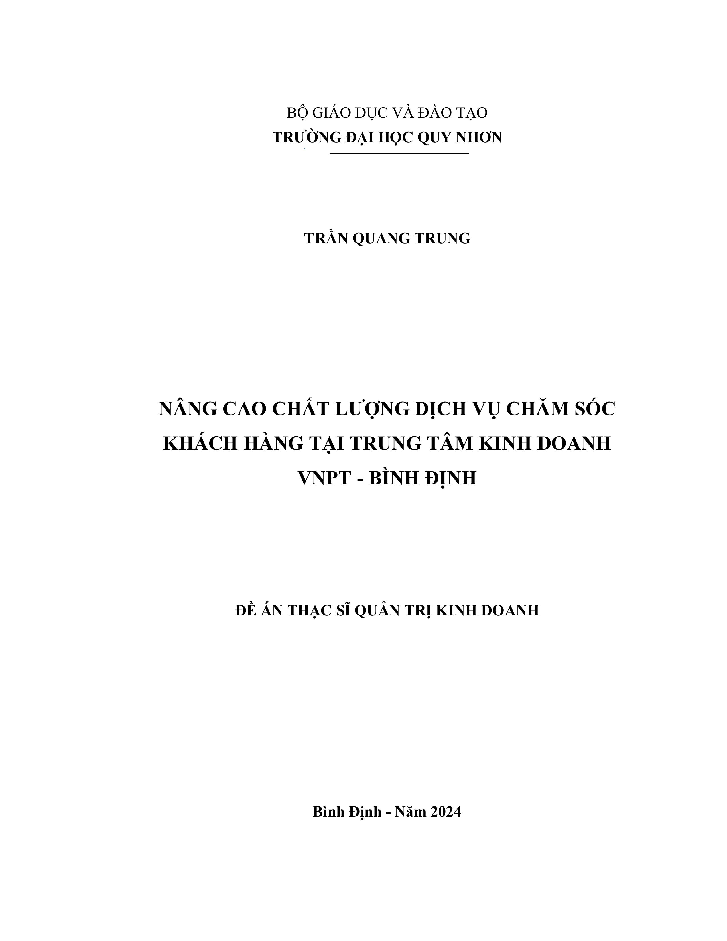 Nâng cao chất lượng dịch vụ chăm sóc khách hàng tại Trung tâm Kinh doanh VNPT - Bình Định