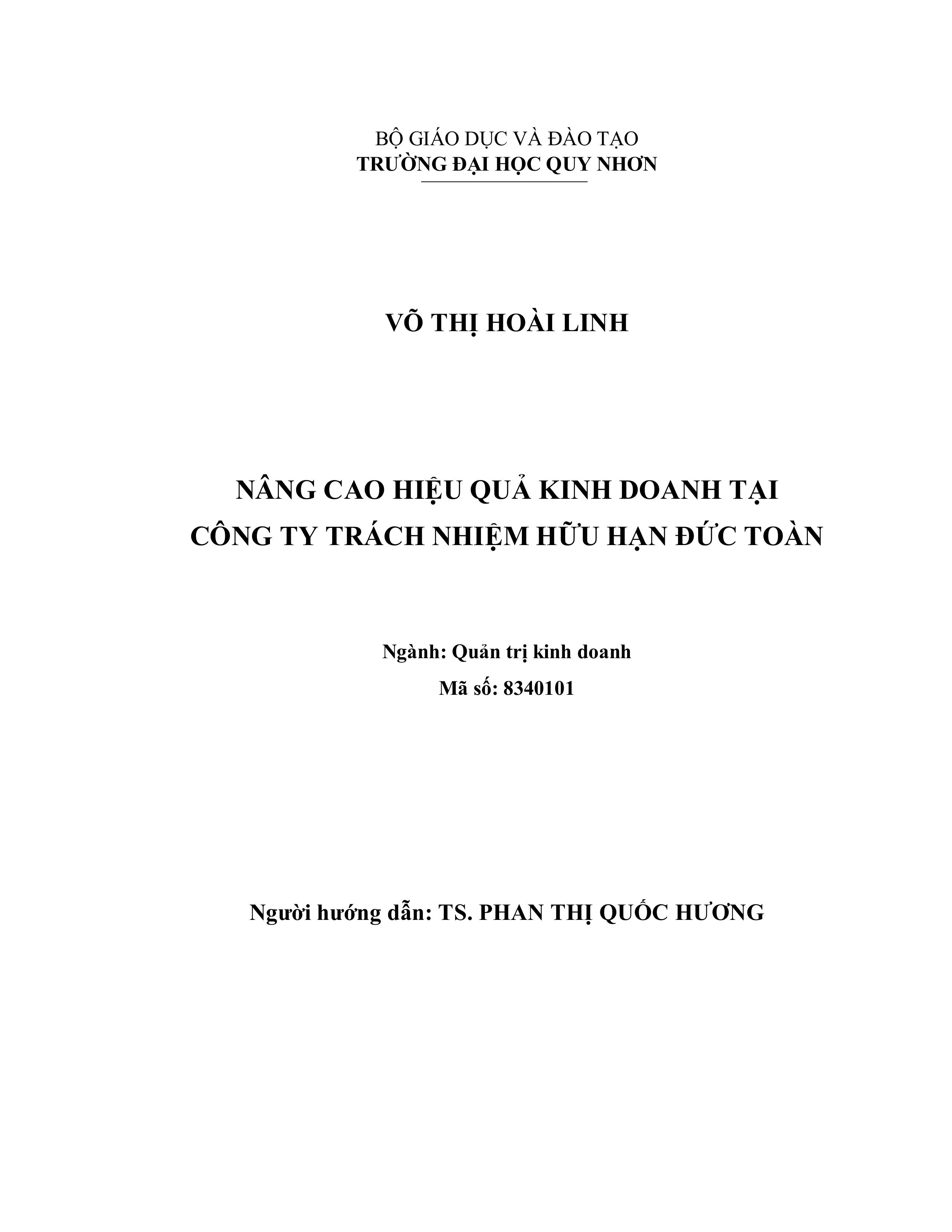 Nâng cao hiệu quả kinh doanh tại Công ty Trách nhiệm hữu hạn Đức Toàn