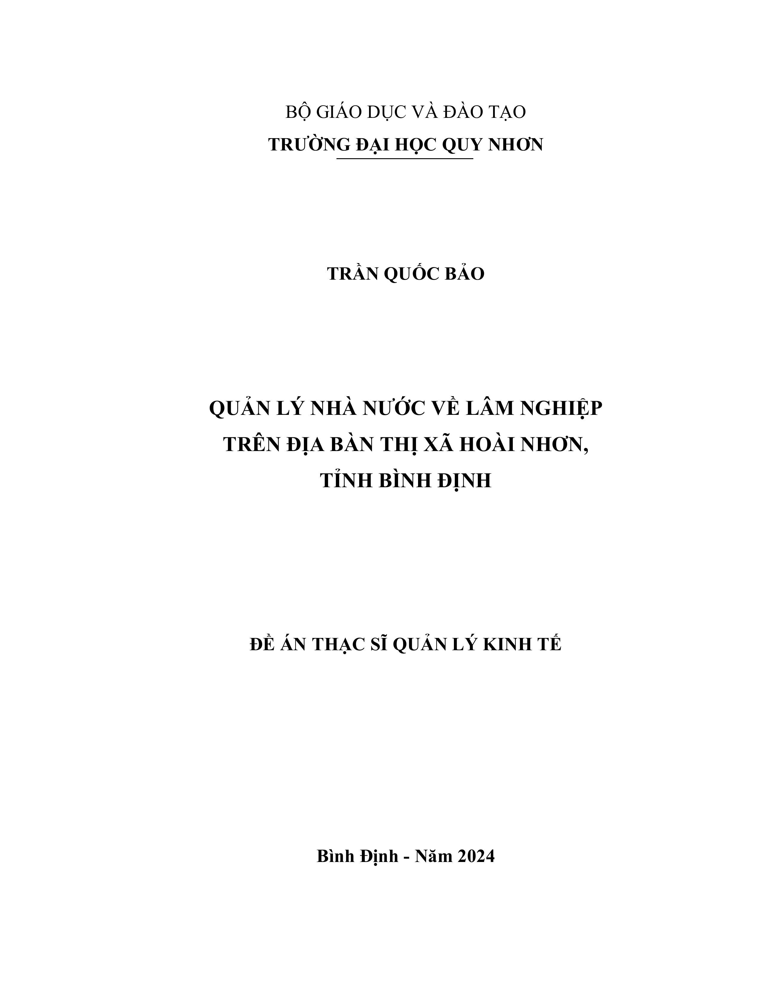 Quản lý nhà nước về lâm nghiệp trên địa bàn thị xã Hoài Nhơn, tỉnh Bình Định