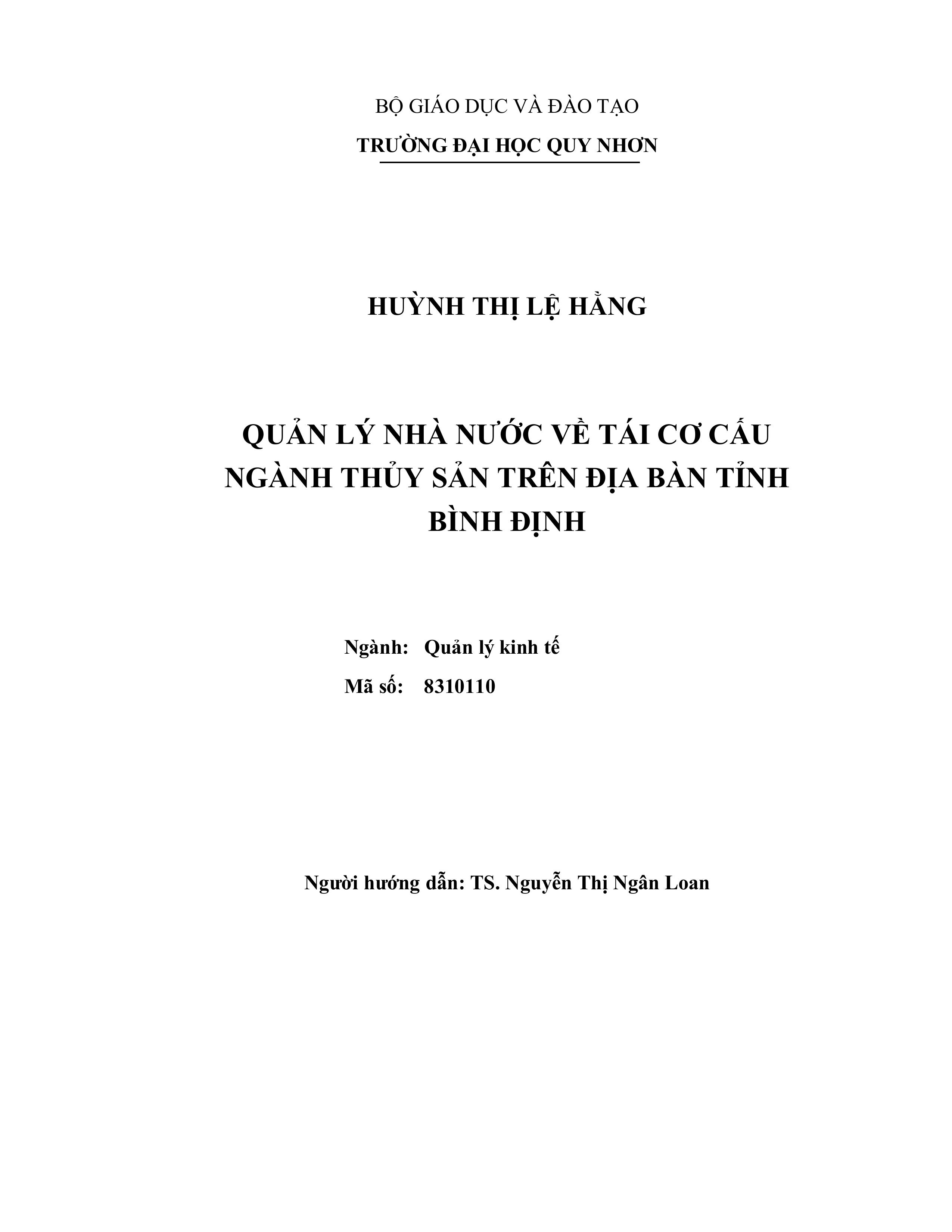 Quản lý nhà nước về tái cơ cấu ngành thủy sản trên địa bàn tỉnh Bình Định