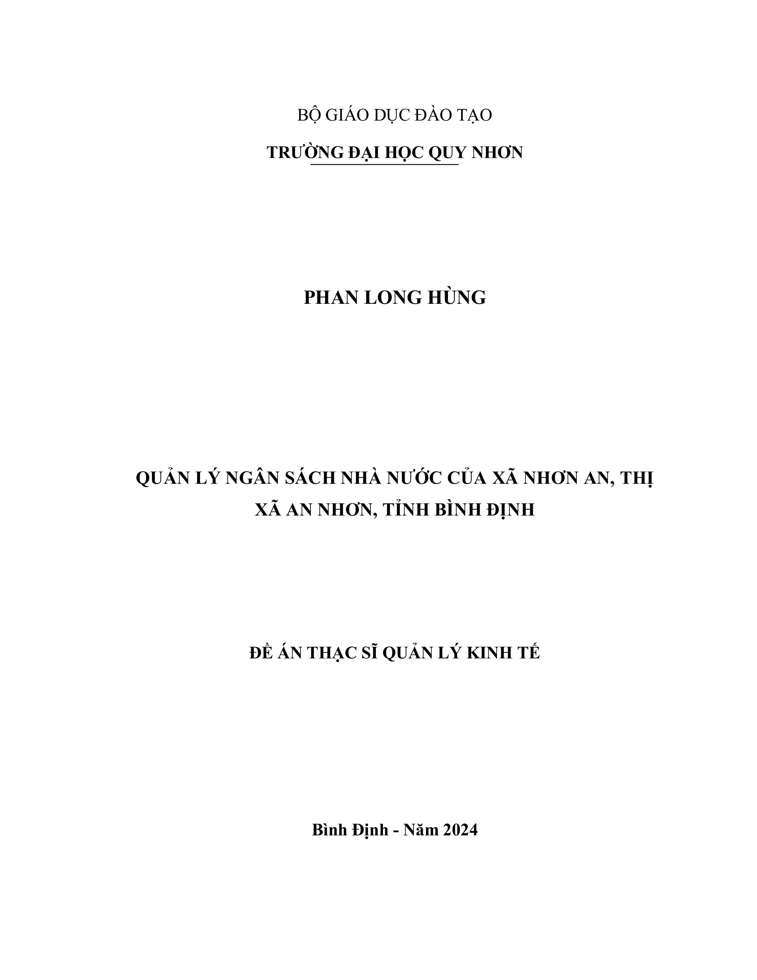 Quản lý ngân sách của xã Nhơn An, thị xã An Nhơn, tỉnh Bình Định