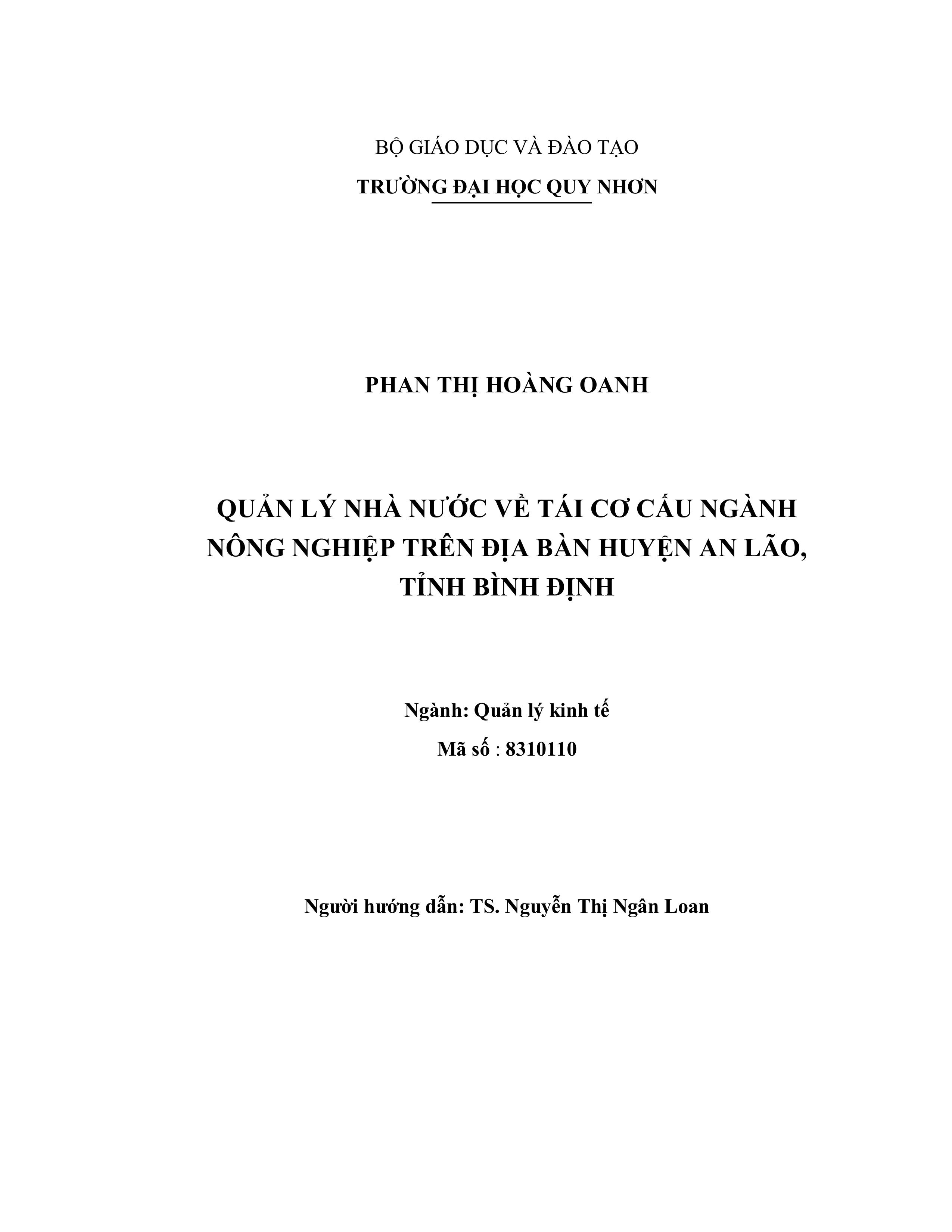 Quản lý nhà nước về tái cơ cấu ngành nông nghiệp trên địa bàn huyện An Lão, tỉnh Bình Định