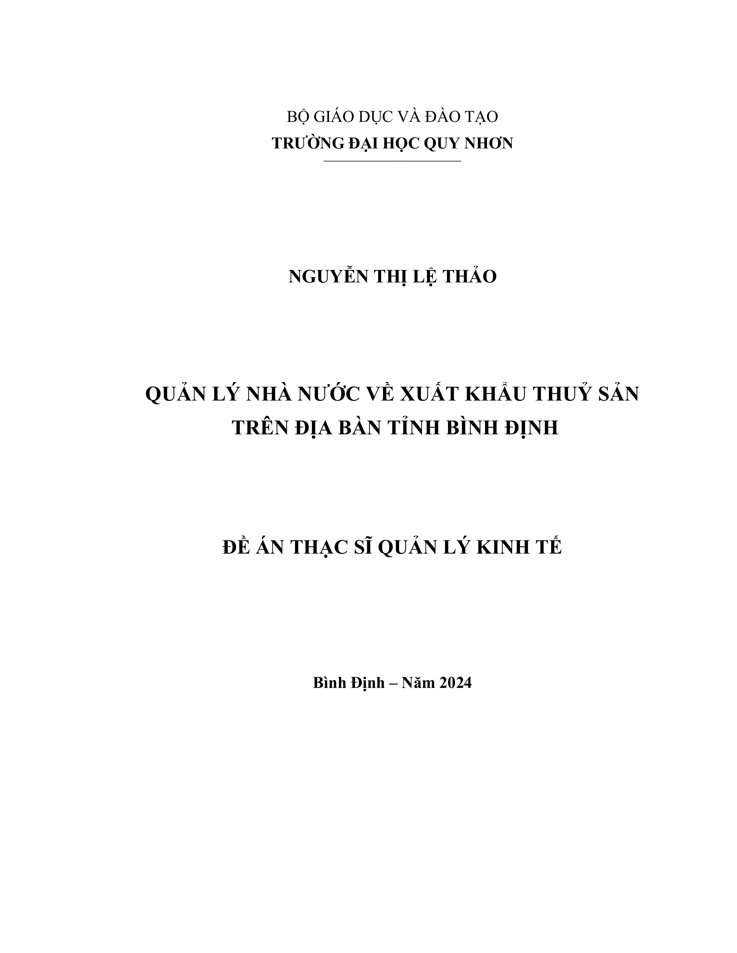 Quản lý nhà nước về xuất khẩu thủy sản trên địa bàn tỉnh Bình Định