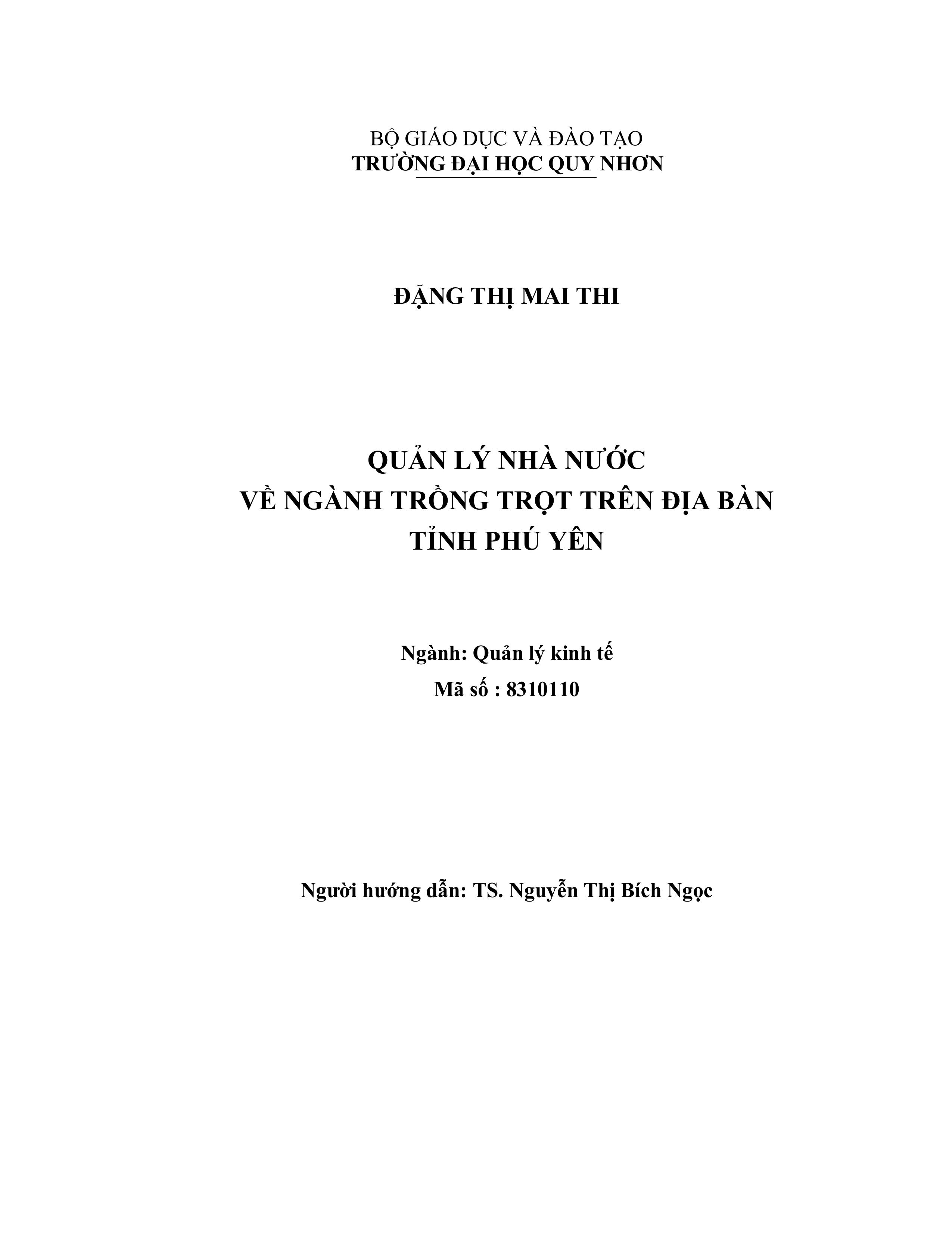 Quản lý nhà nước về ngành trồng trọt trên địa bàn tỉnh Phú Yên