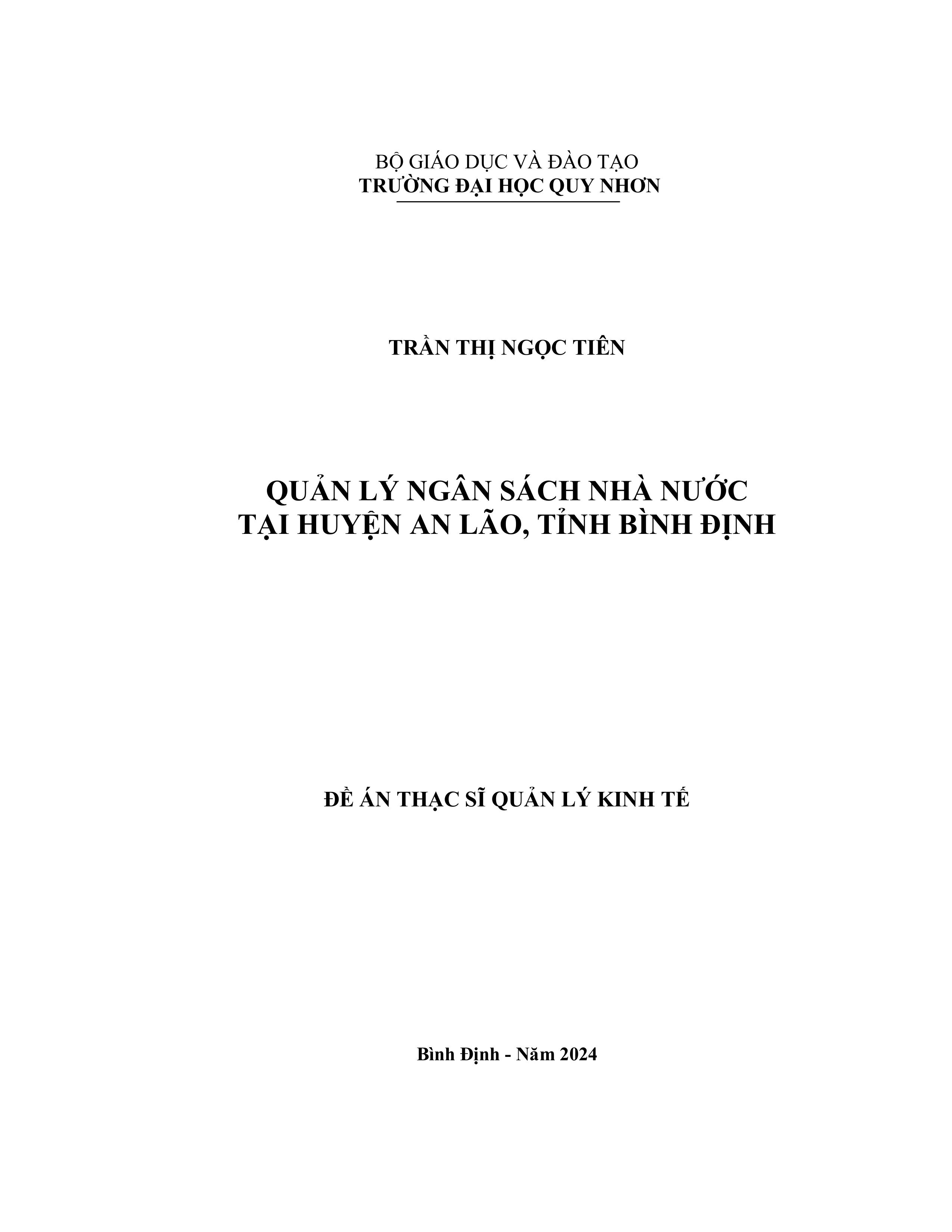 Quản lý ngân sách nhà nước tại huyện An Lão, tỉnh Bình Định