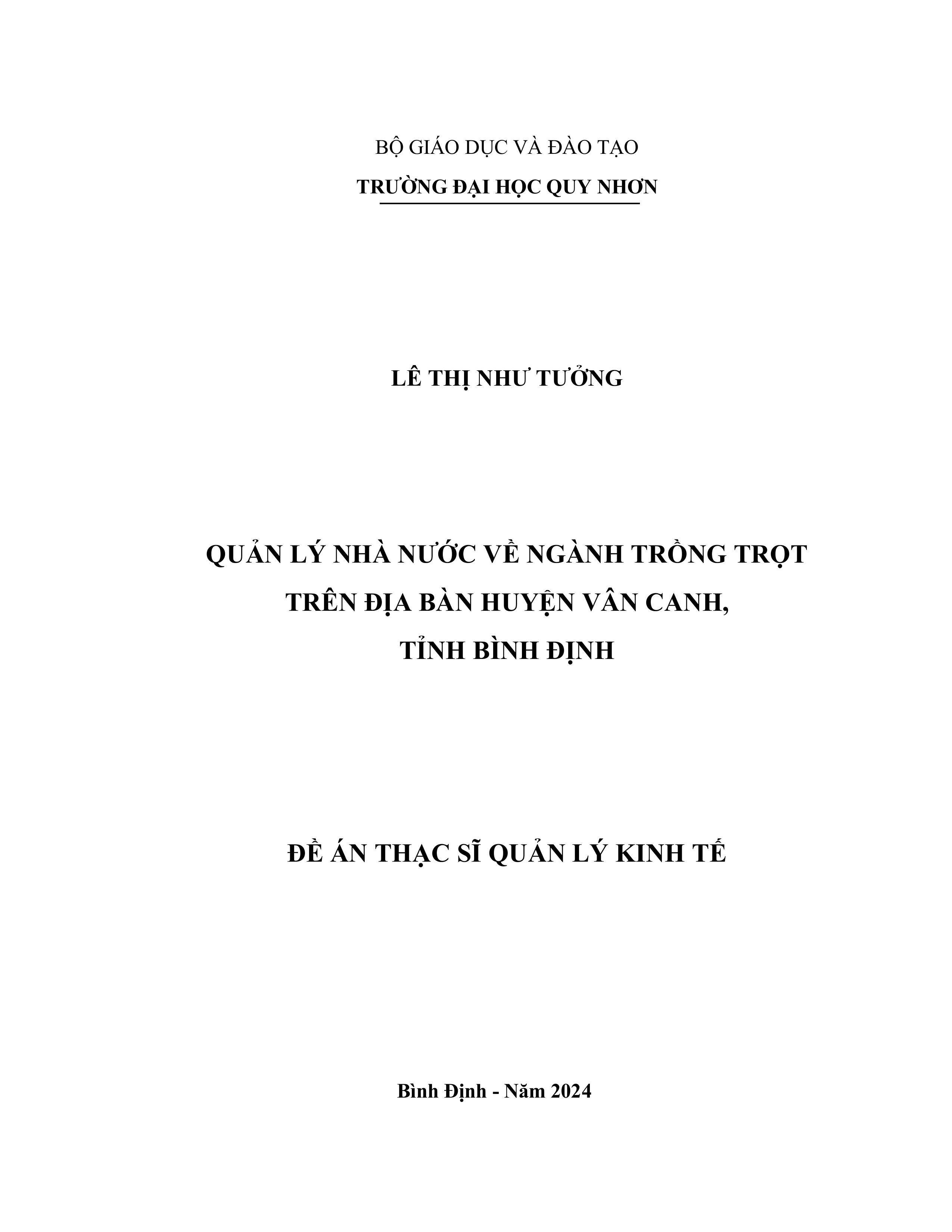 Quản lý nhà nước về ngành trồng trọt trên địa bàn huyện Vân Canh, tỉnh Bình Định