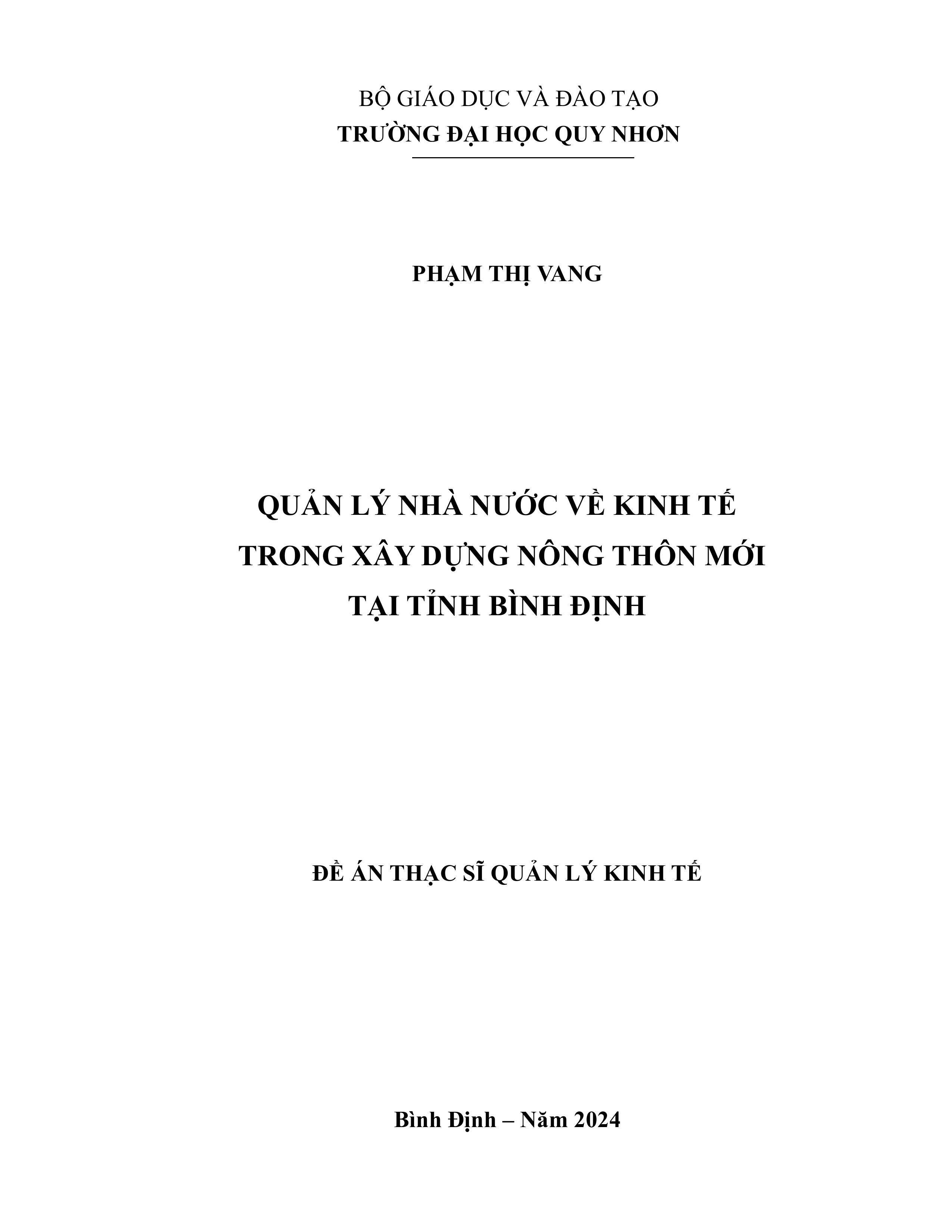 Quản lý nhà nước về kinh tế trong xây dựng nông thôn mới tại tỉnh Bình Định
