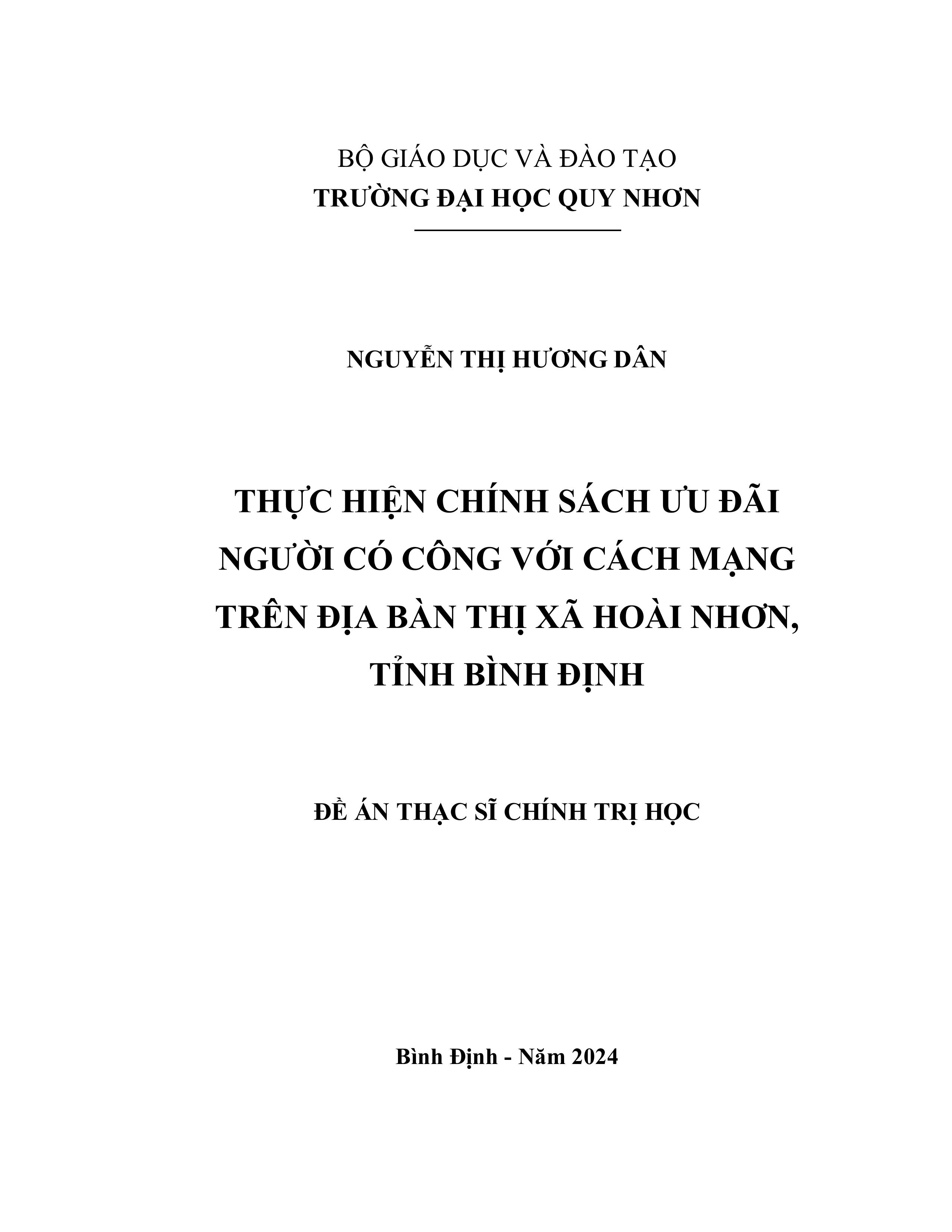 Thực hiện chính sách ưu đãi người có công với cách mạng trên địa bàn thị xã Hoài Nhơn, tỉnh Bình Định