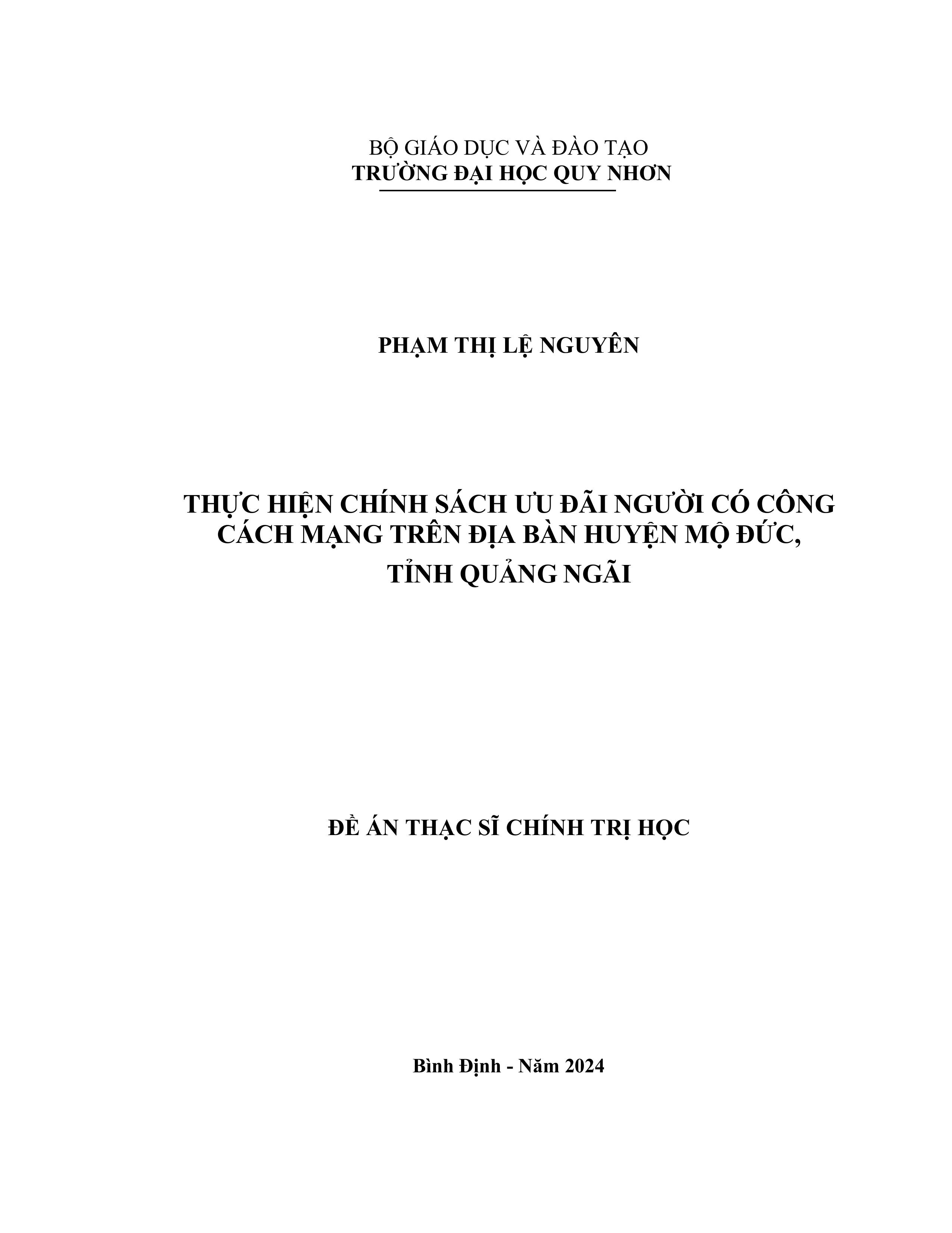 Thực hiện chính sách ưu đãi người có công với cách mạng trên địa bàn huyện Mộ Đức, tỉnh Quảng Ngãi