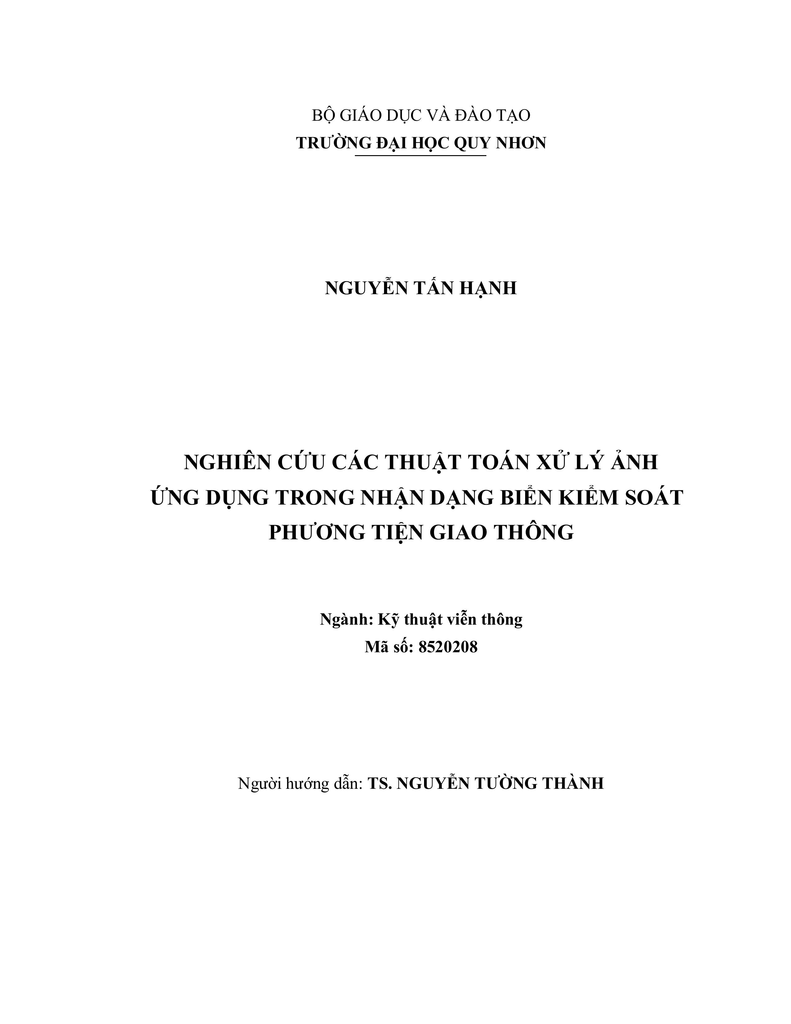Nghiên cứu các thuật toán xử lý ảnh ứng dụng trong nhận dạng biển kiểm soát phương tiện giao thông