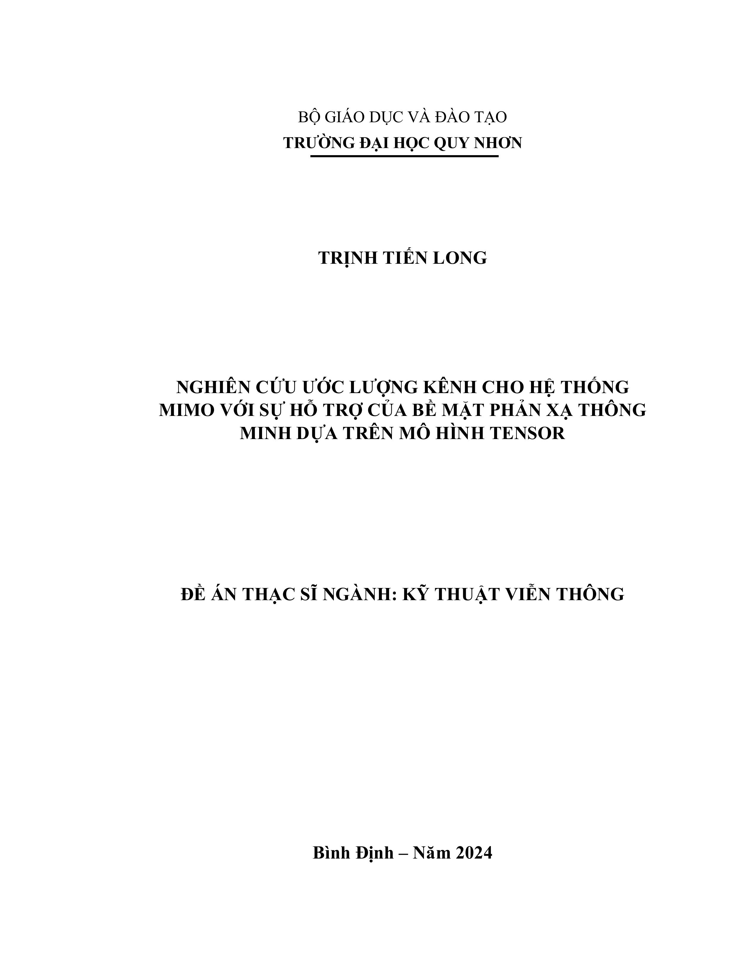 Nghiên cứu ước lượng kênh cho hệ thống MIMO với sự hỗ trợ của bề mặt phản xạ thông minh dựa trên mô hình Tensor