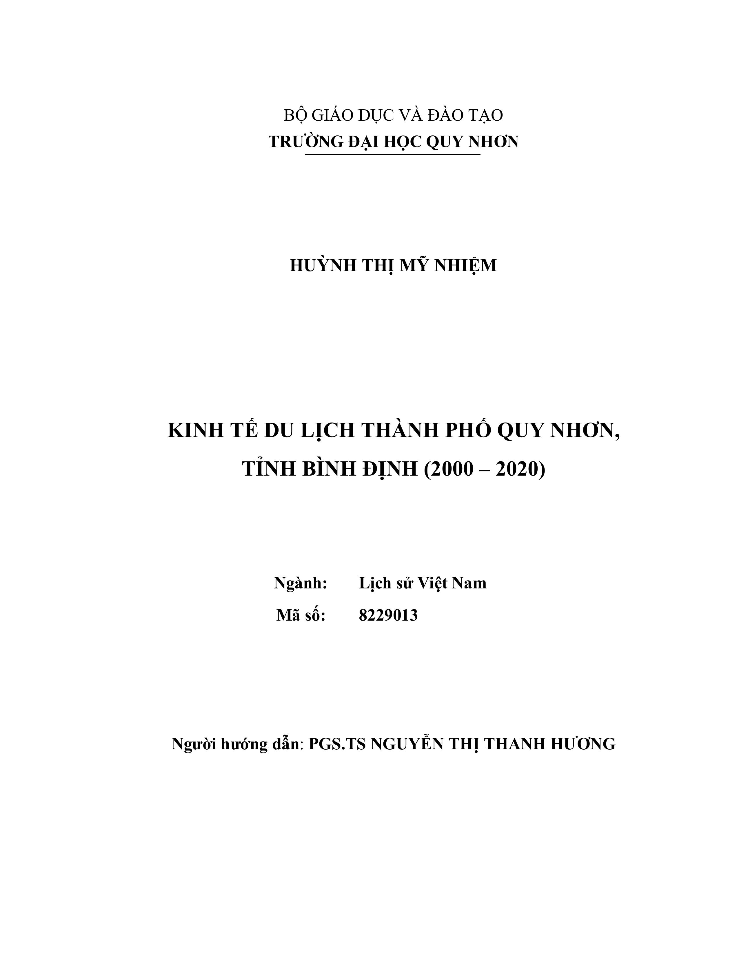 Kinh tế du lịch thành phố Quy Nhơn, tỉnh Bình Định (2000-2020)