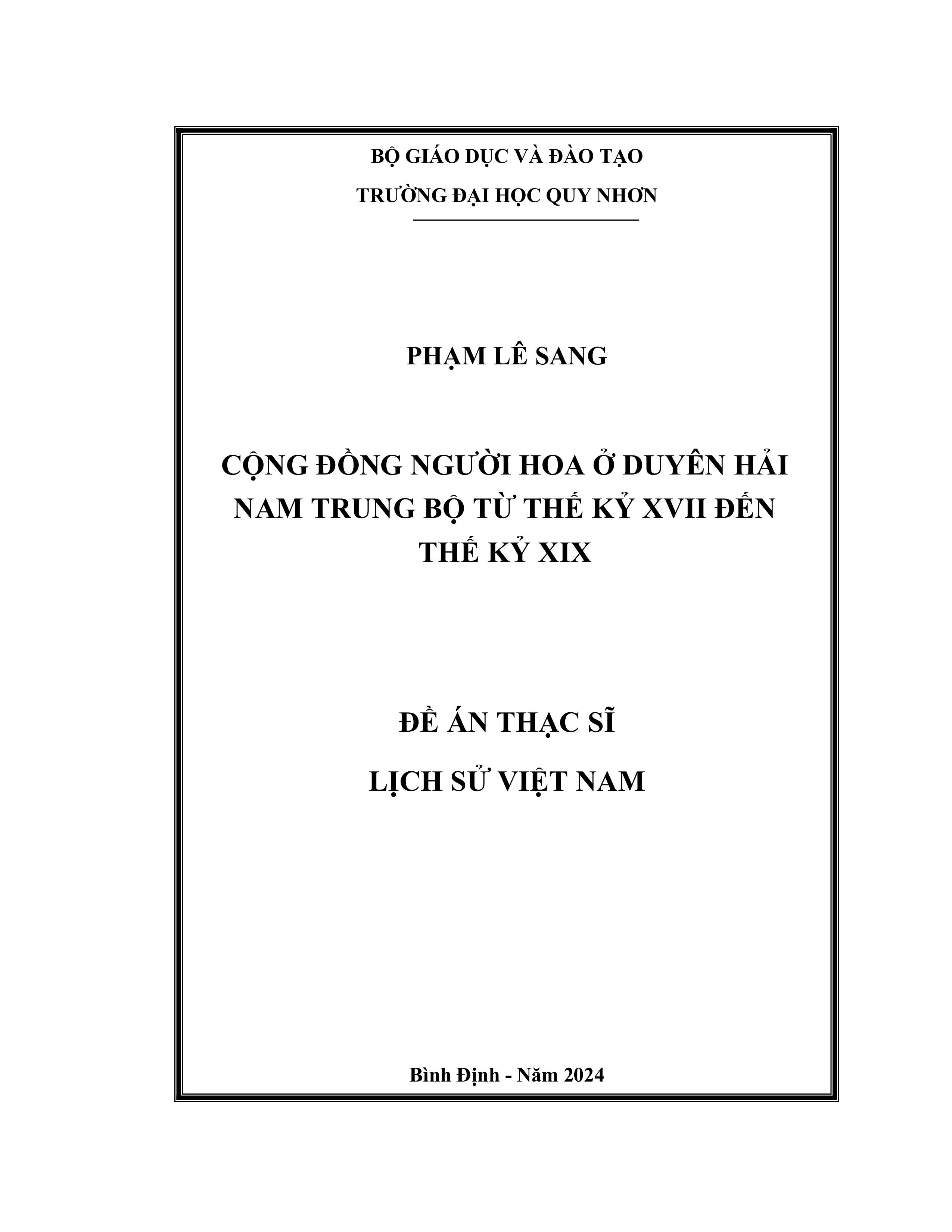 Cộng đồng người Hoa ở duyên hải Nam Trung Bộ từ thế kỷ XVII đến thế kỷ XIX