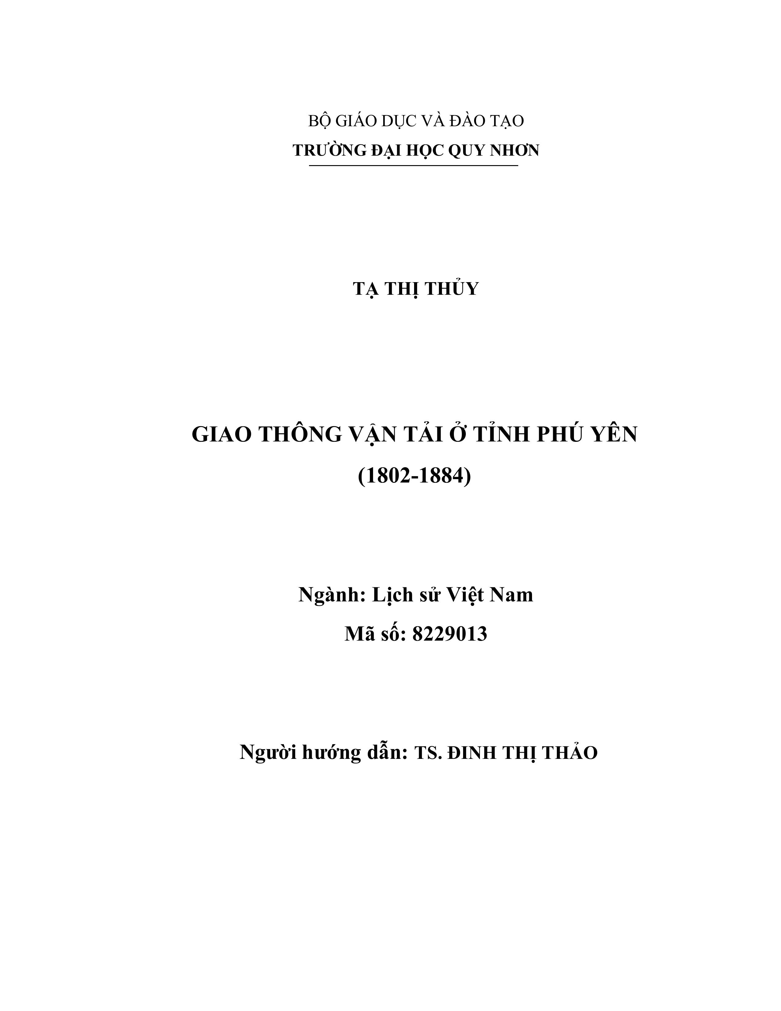 Giao thông vận tải ở tỉnh Phú Yên (1802-1884)