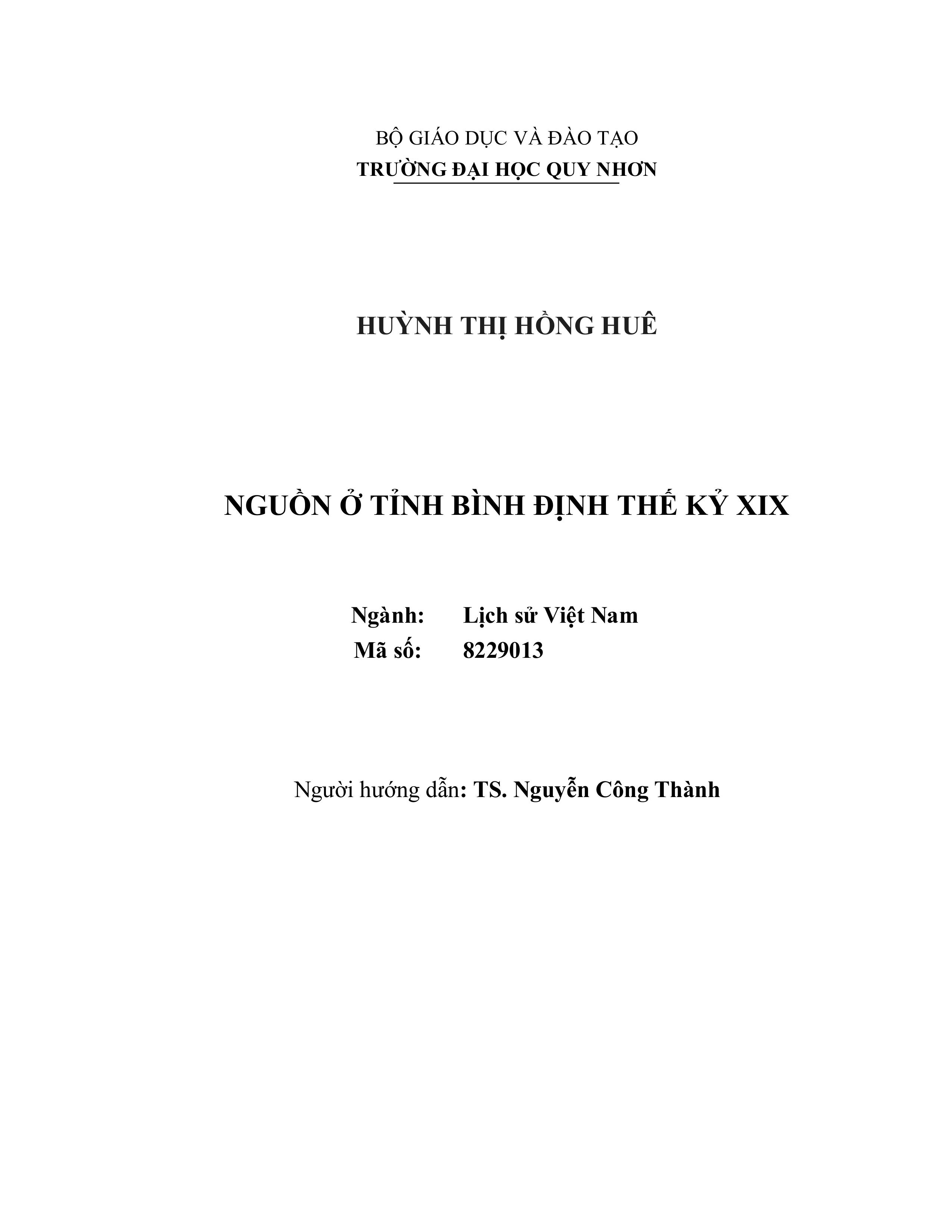 Nguồn ở tỉnh Bình Định thế kỷ XIX