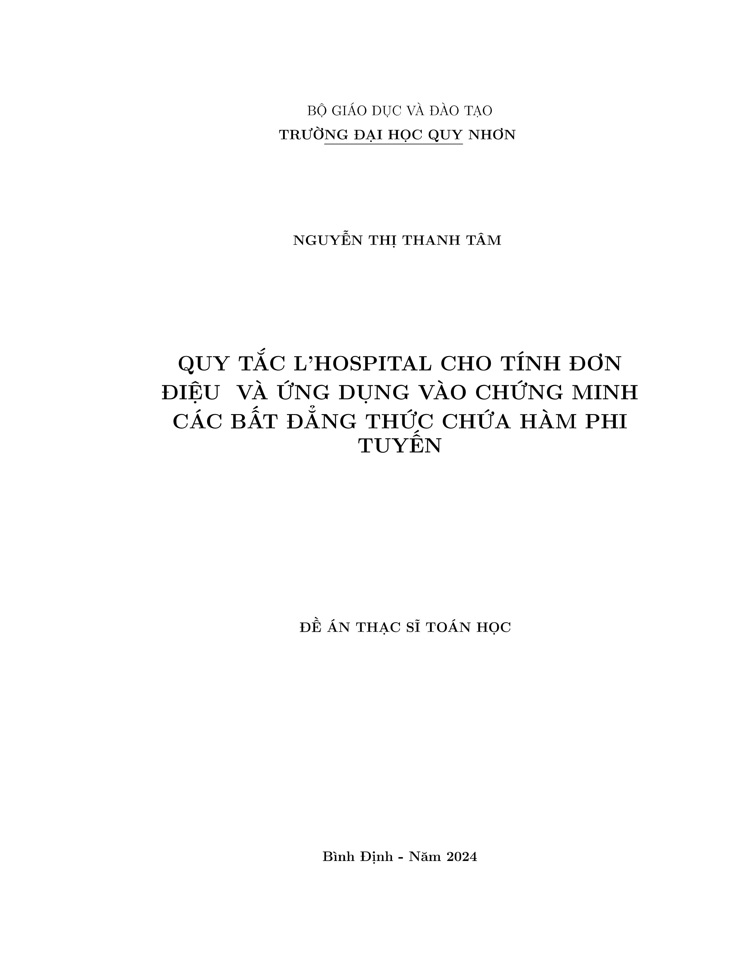 Quy tắc L'Hospital cho tính đơn điệu và ứng dụng vào chứng minh các bất đẳng thức chứa hàm phi tuyến