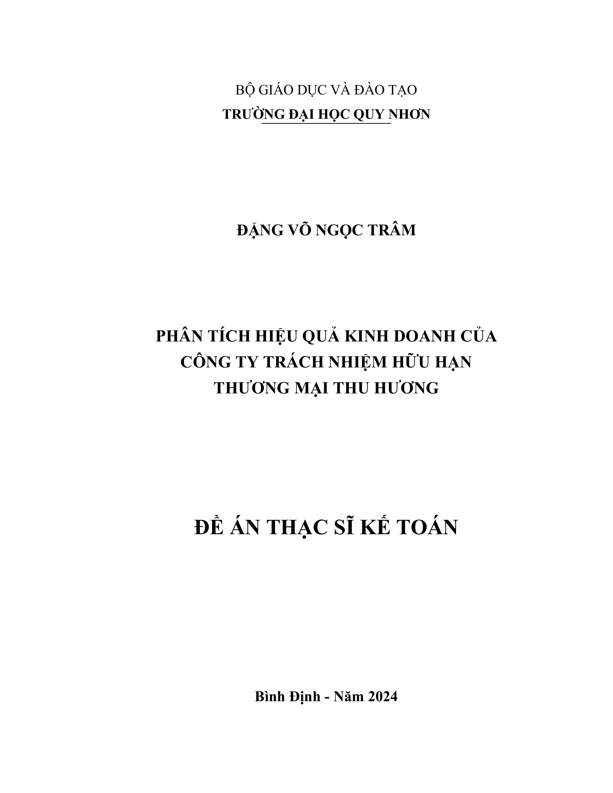 Phân tích hiệu quả kinh doanh của Công ty Trách nhiệm hữu hạn Thương mại Thu Hương