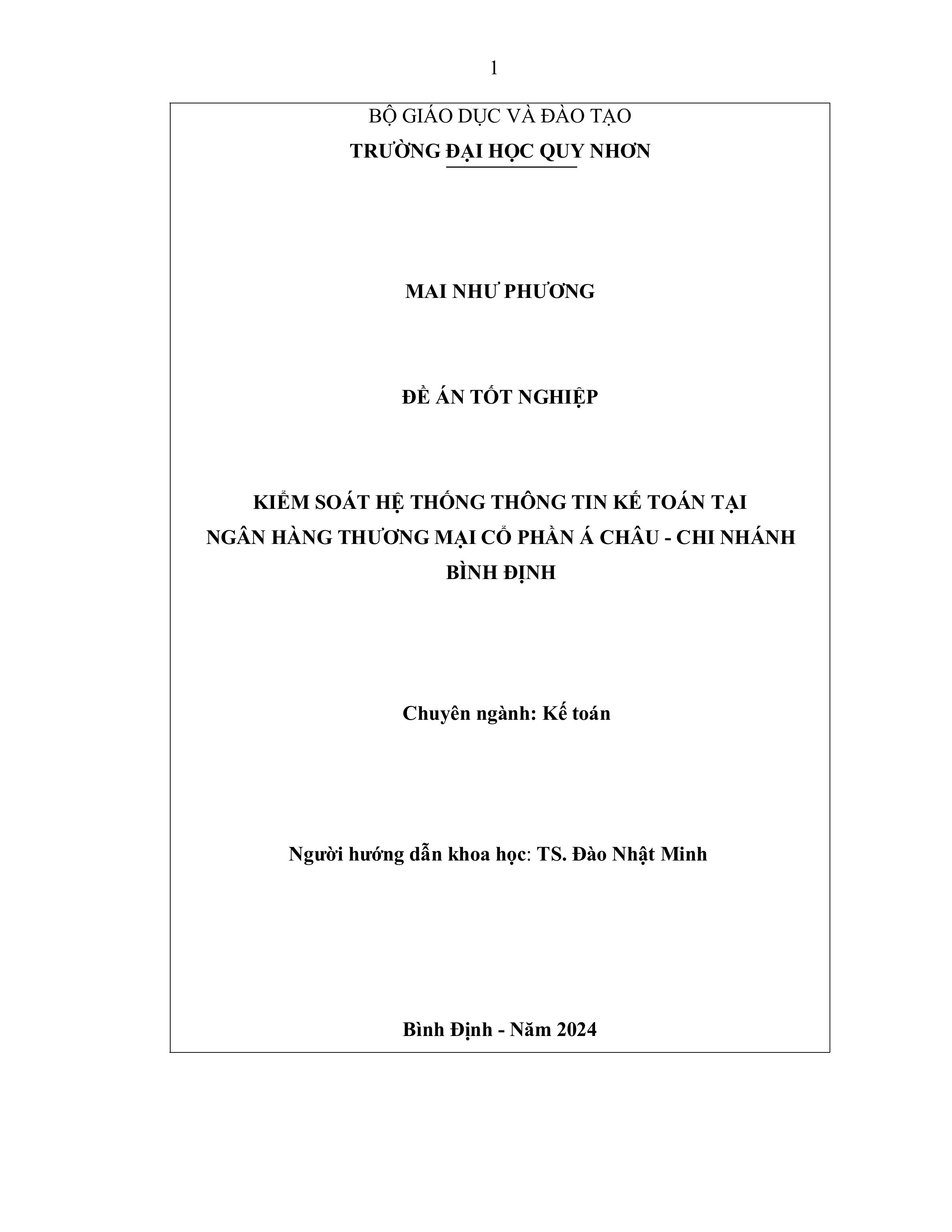 Kiểm soát hệ thống thông tin kế toán tại Ngân hàng Thương mại Cổ phần Á Châu - chi nhánh Bình Định