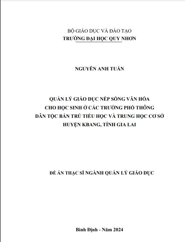 Quản lý giáo dục nếp sống văn hóa cho học sinh ở các trường phổ thông dân tộc bán trú tiểu học và trung học cơ sở huyện Kbang, tỉnh Gia Lai