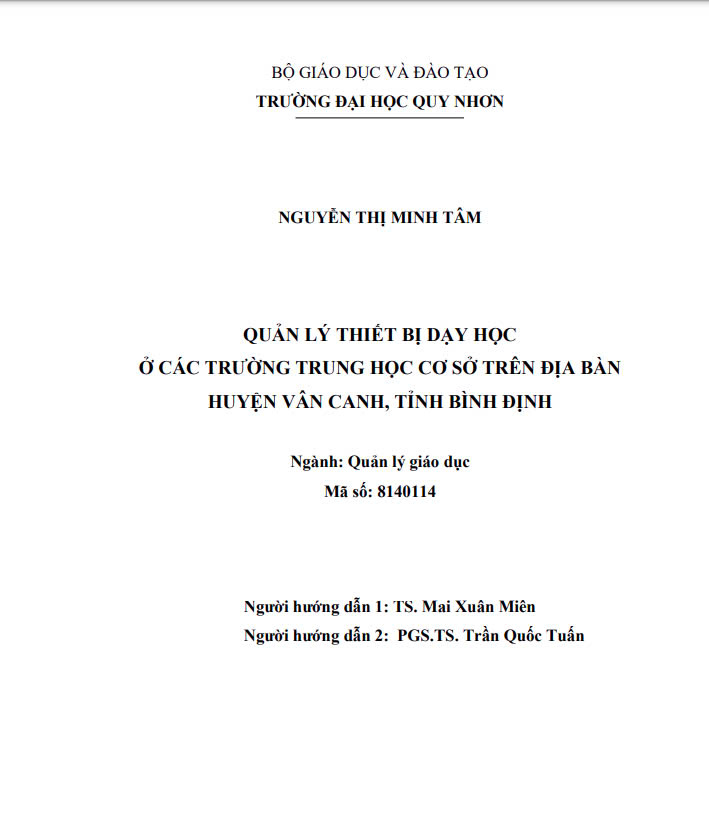 Quản lý thiết bị dạy học ở các trường trung học cơ sở trên địa bàn huyện Vân Canh, tỉnh Bình Định