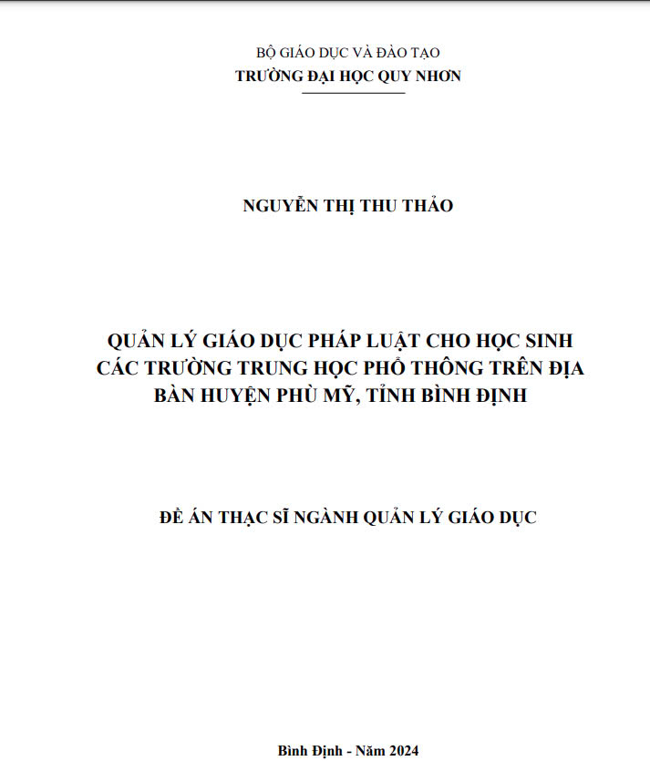 Quản lý giáo dục pháp luật cho học sinh các trường trung học phổ thông trên địa bàn huyện Phù Mỹ, tỉnh Bình Định