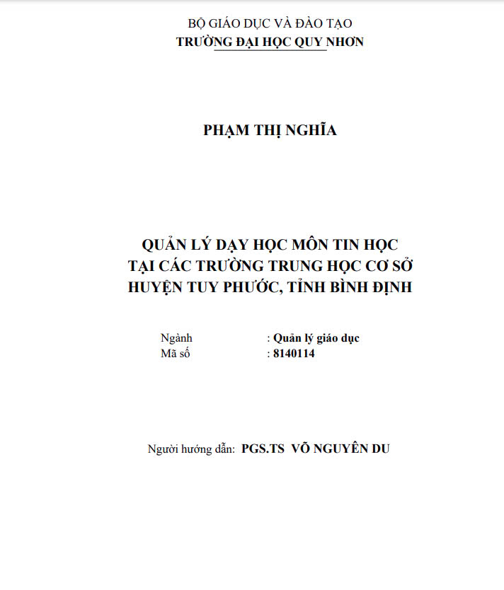 Quản lý dạy học môn Tin học tại các trường trung học cơ sở huyện Tuy Phước, tỉnh Bình Định