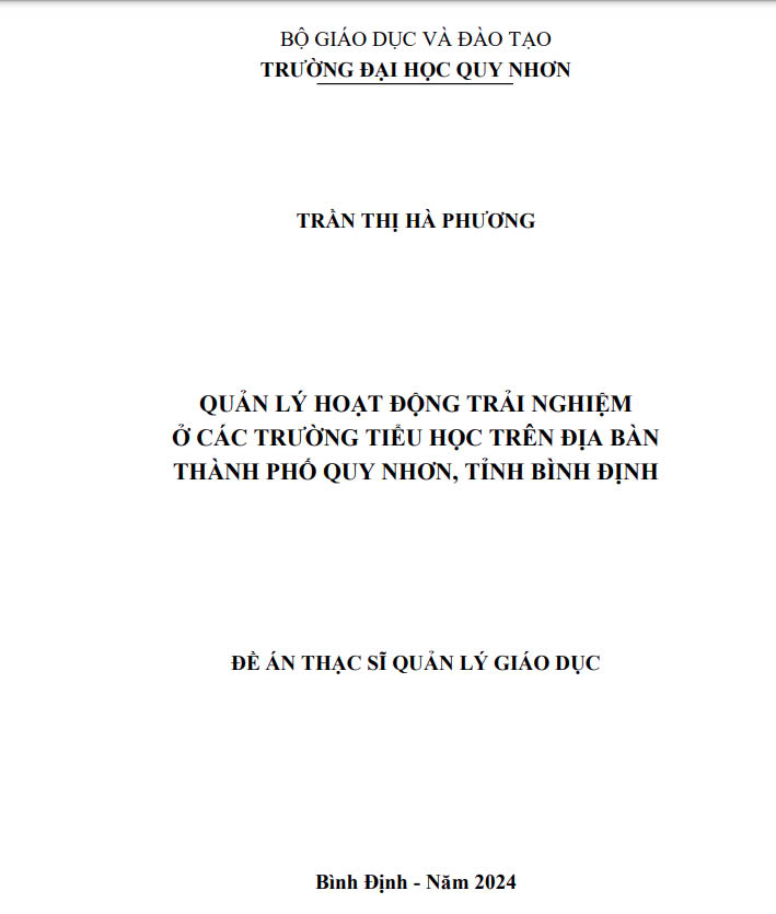 Quản lý hoạt động trải nghiệm ở các trường tiểu học trên địa bàn thành phố Quy Nhơn, tỉnh Bình Định