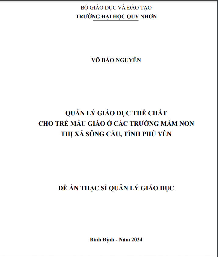 Quản lý giáo dục thể chất cho trẻ mẫu giáo ở các trường mầm non thị xã Sông Cầu, tỉnh Phú Yên