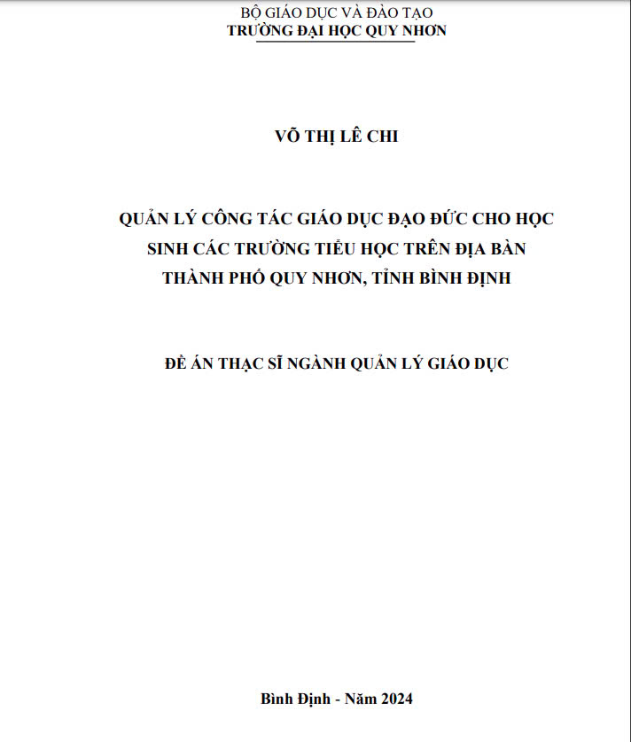 Quản lý công tác giáo dục đạo đức cho học sinh các trường tiểu học trên địa bàn thành phố Quy Nhơn, tỉnh Bình Định
