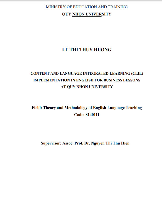 Content and language integrated learning (CLIL) implementation in English for business lessons at Quy Nhon University